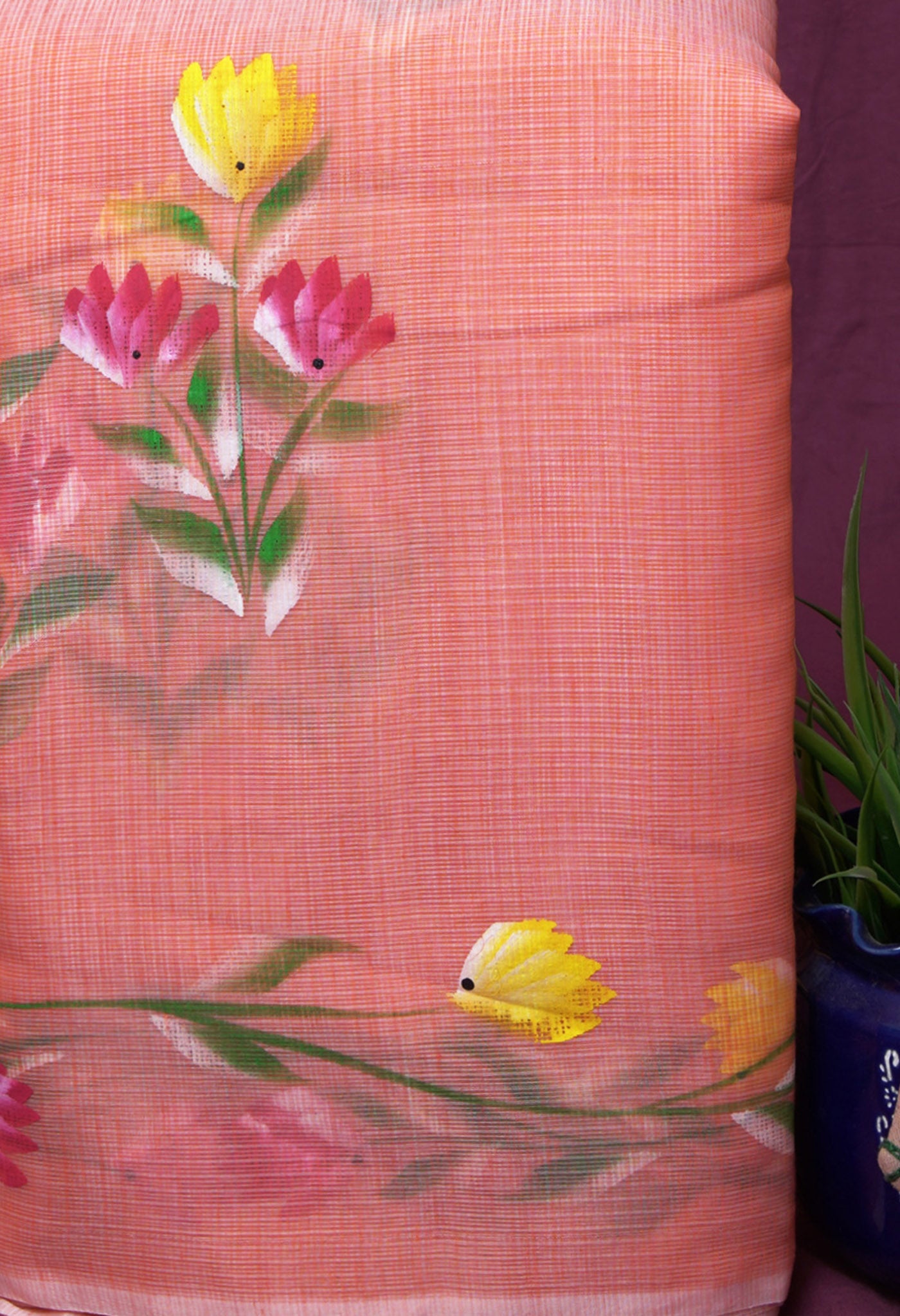 Orange Pure Hand Painted Doria Kota Saree-UNM83034