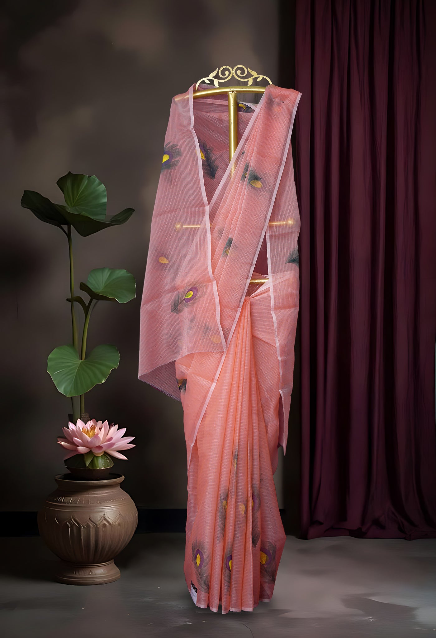 Orange Pure Hand Painted Doria Kota Saree-UNM83036