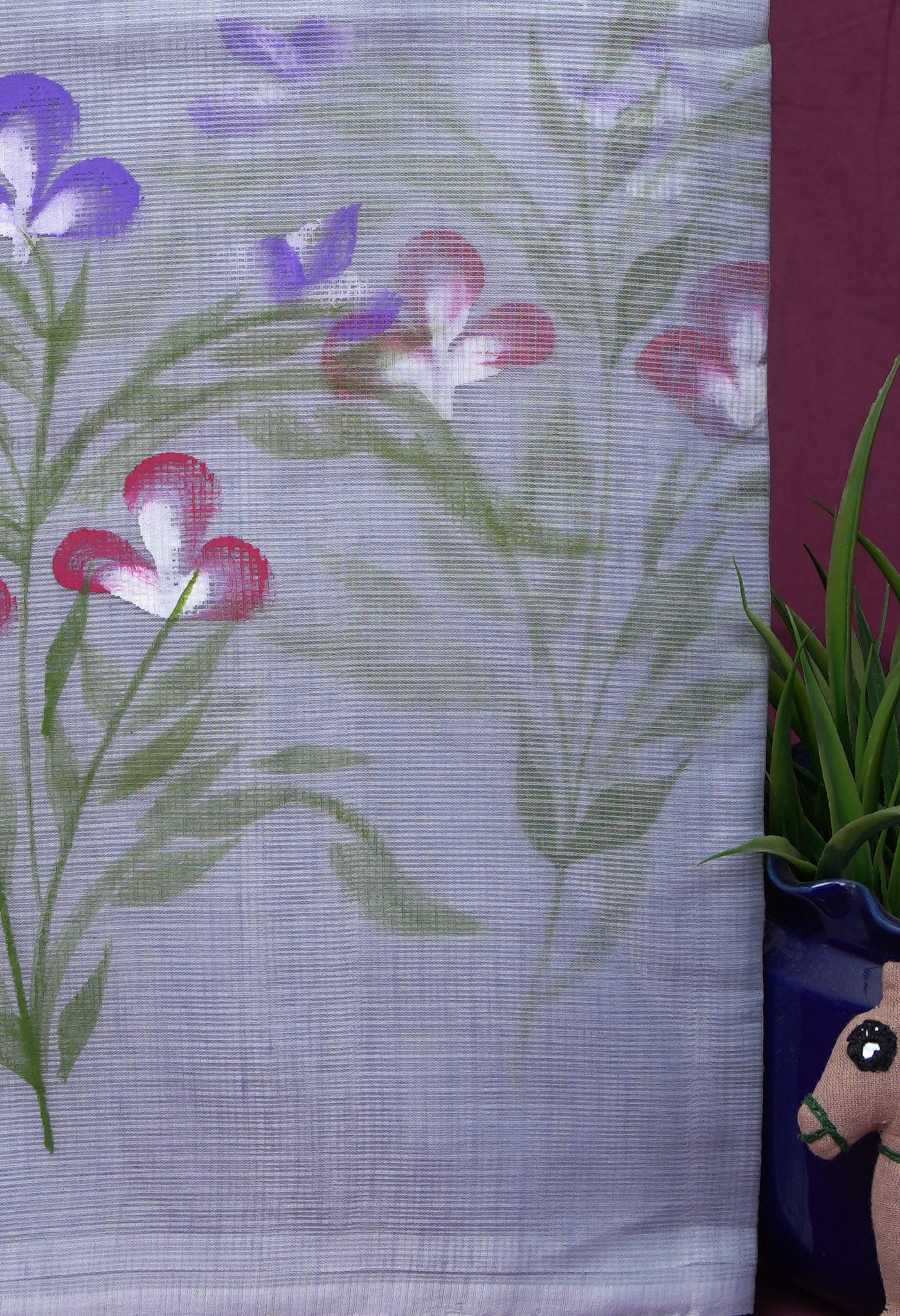 Grey Pure Hand Painted Doria Kota Saree-UNM83038