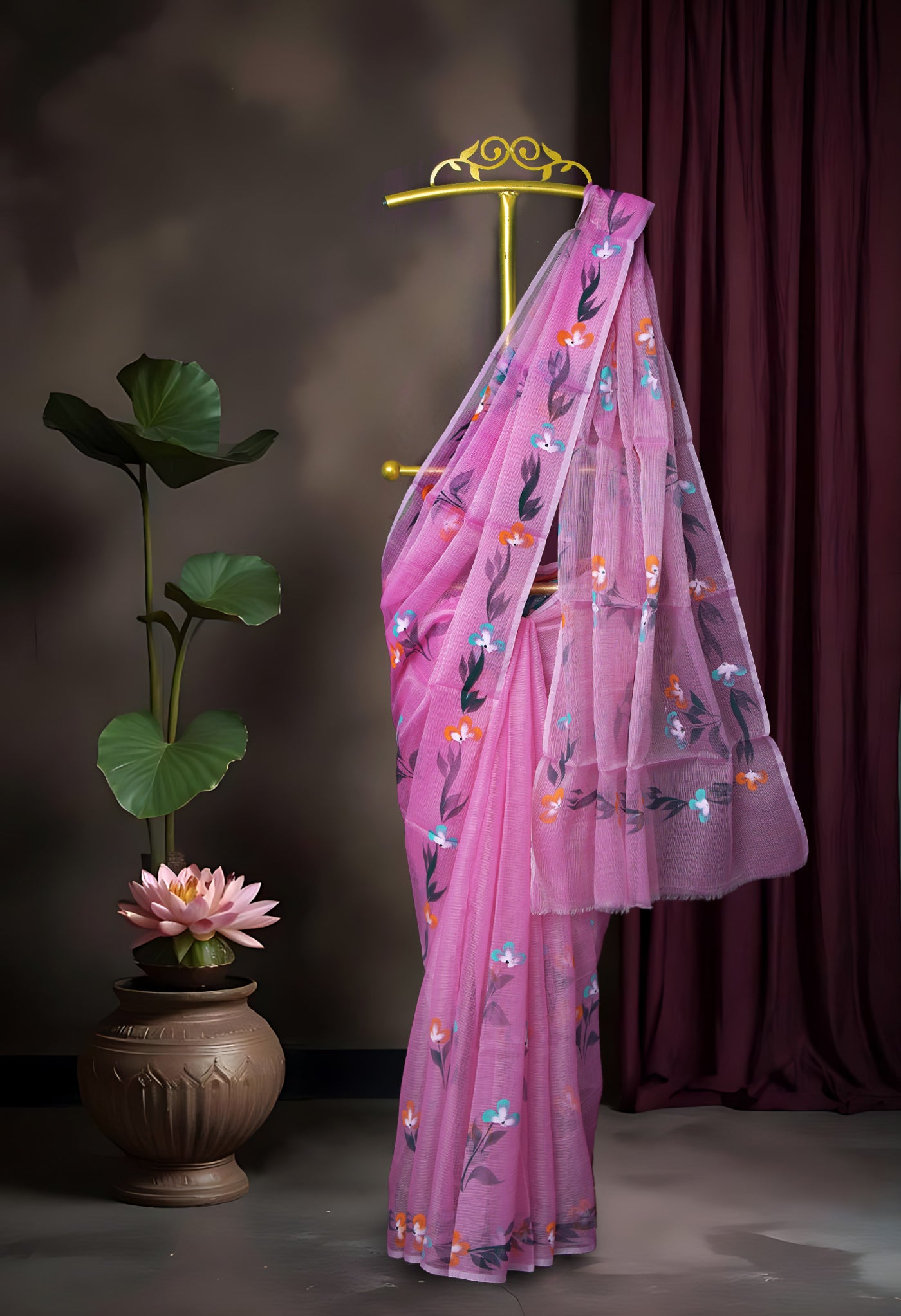 Pink Pure Hand Painted Doria Kota Saree-UNM83039