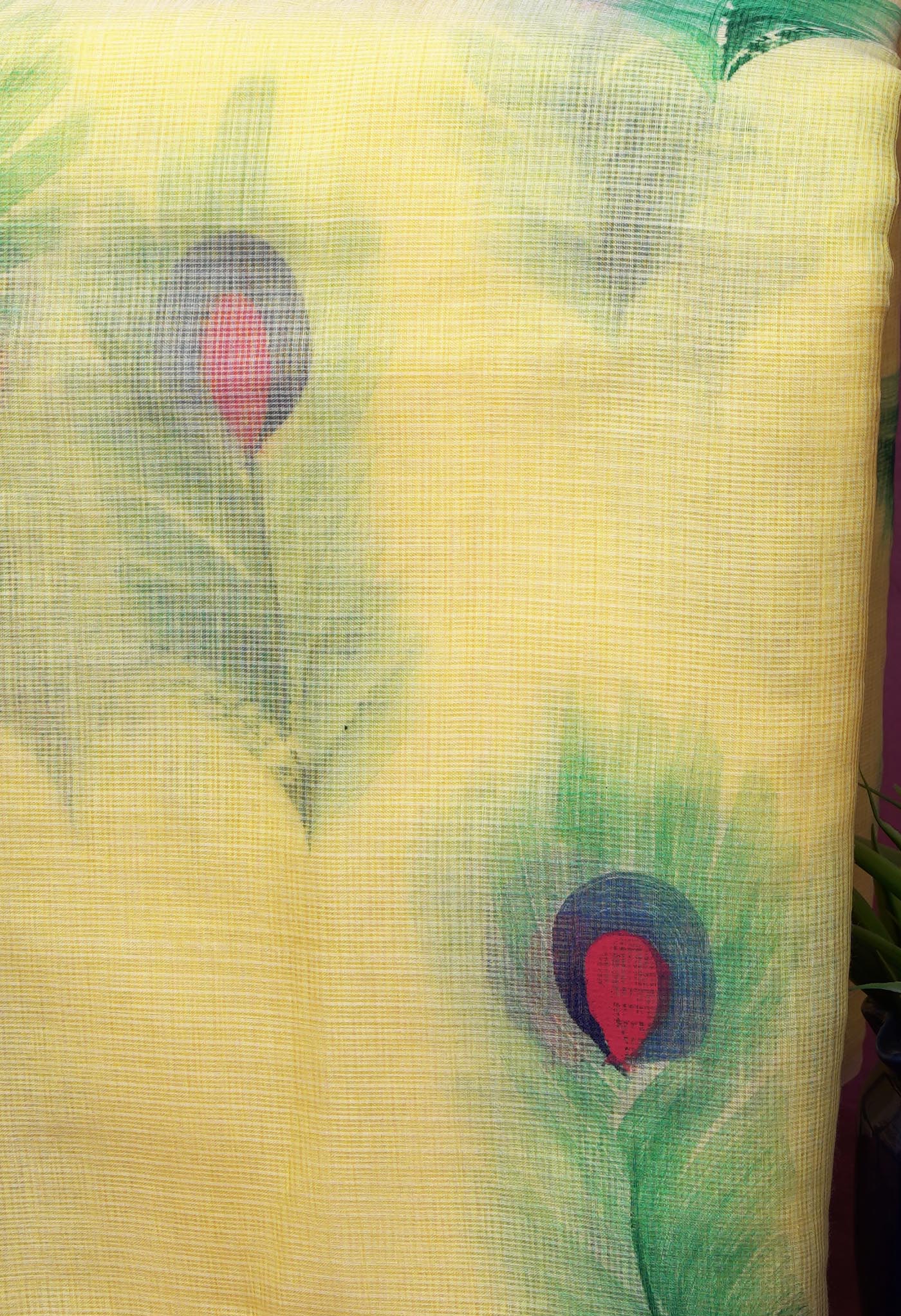Yellow Pure Hand Painted Doria Kota Saree-UNM83047