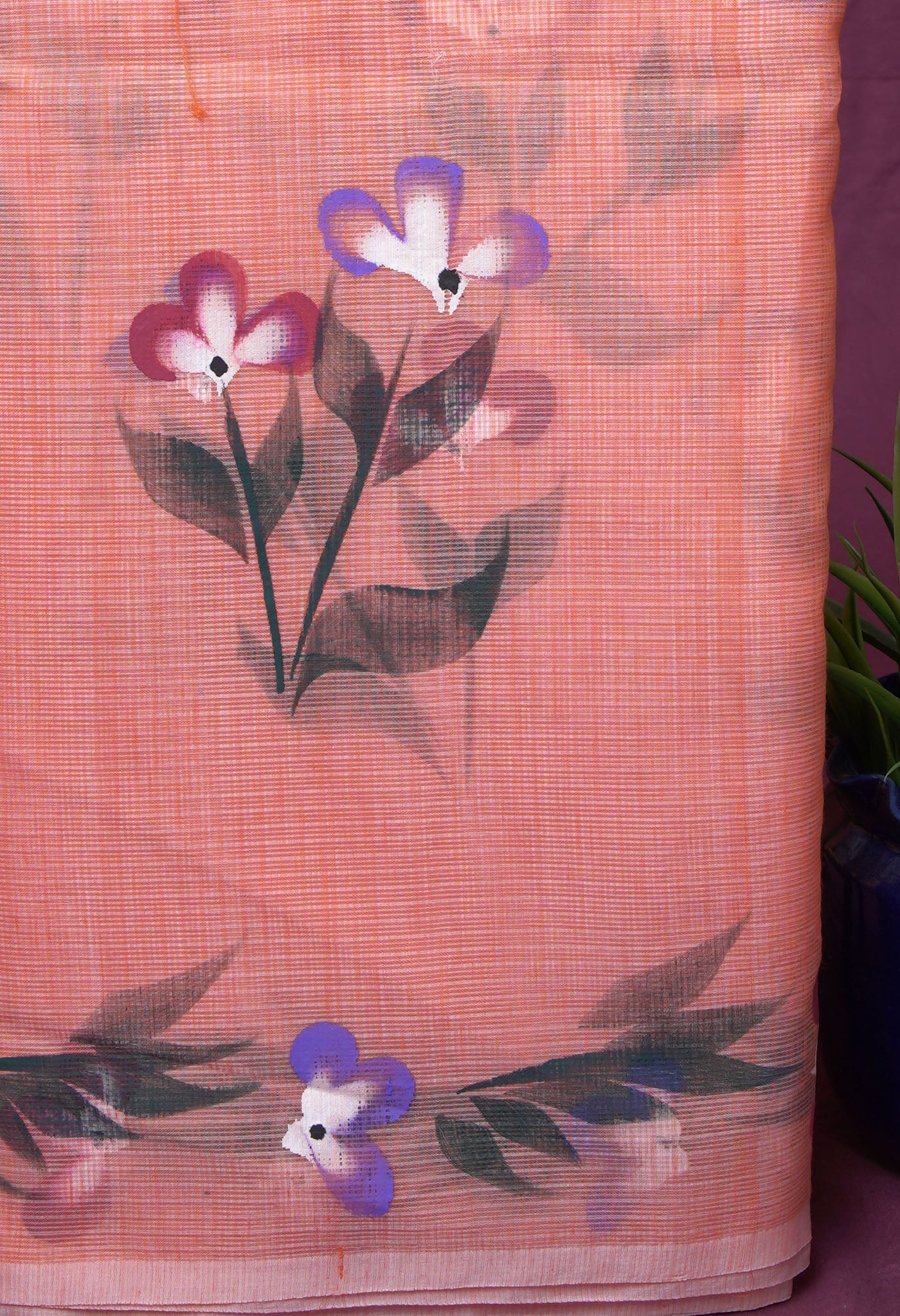 Orange Pure Hand Painted Doria Kota Saree-UNM83048