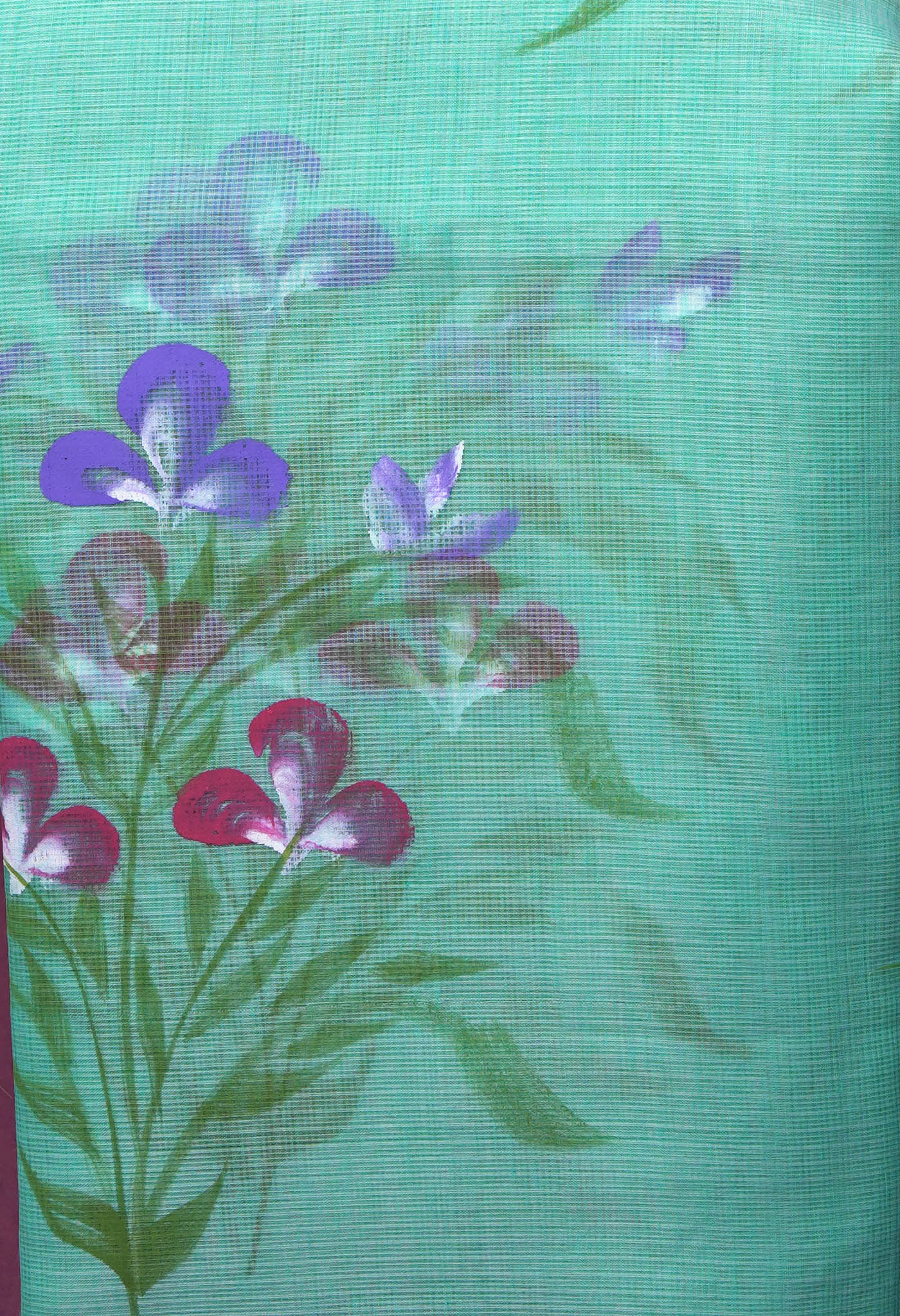 Turquoise Blue Pure Hand Painted Doria Kota Saree-UNM83051