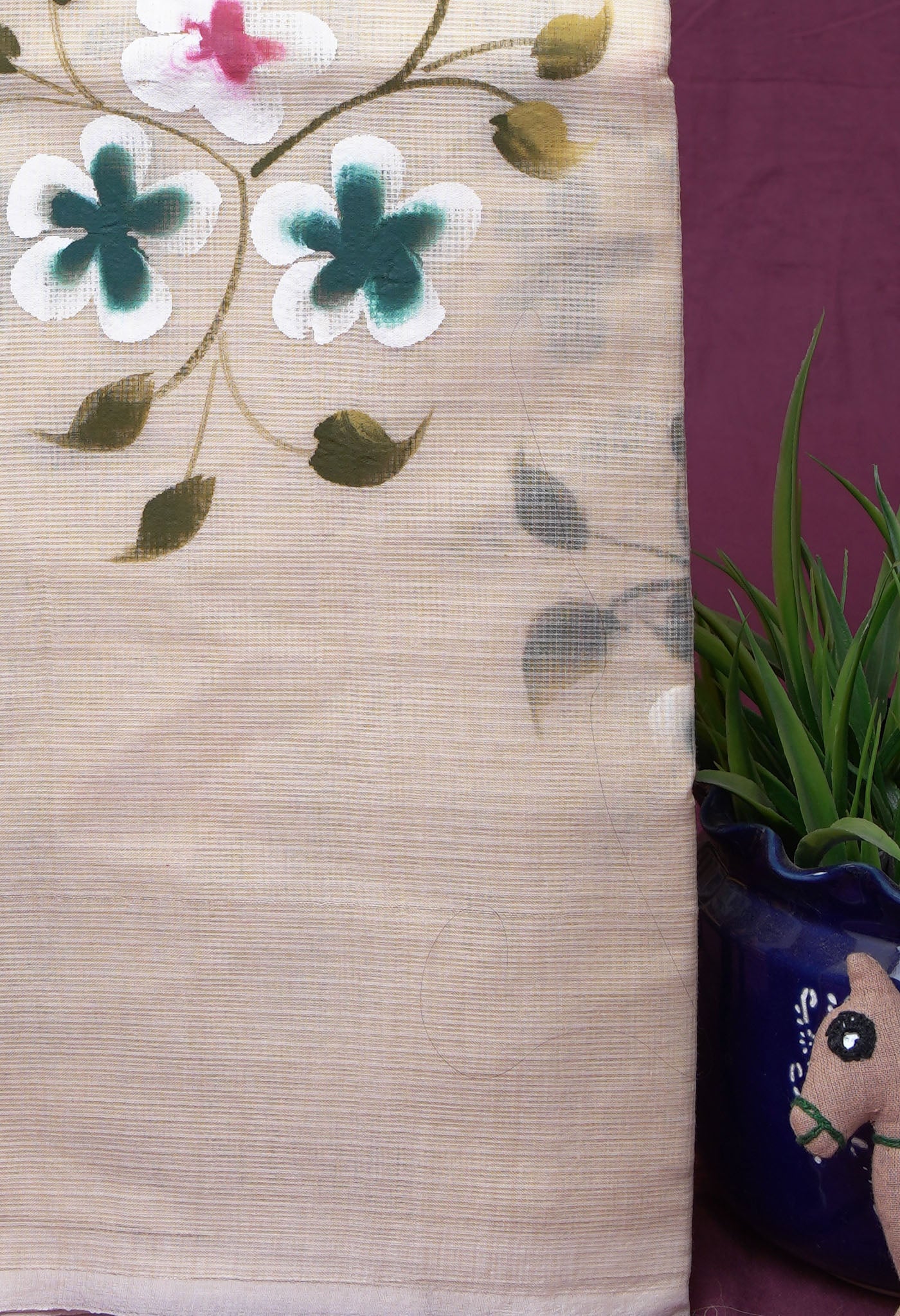 Cream Pure Hand Painted Doria Kota Saree-UNM83053