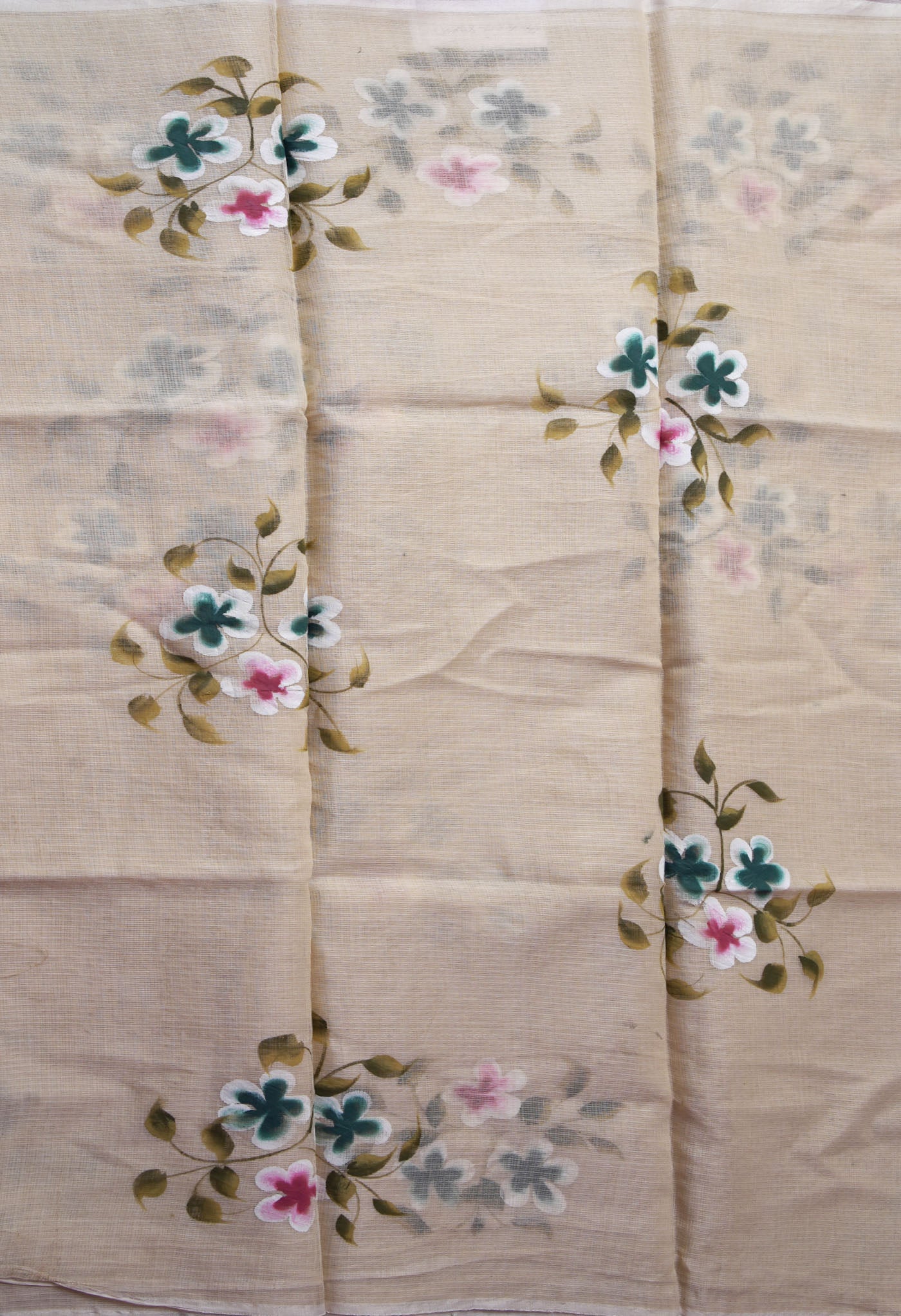 Cream Pure Hand Painted Doria Kota Saree-UNM83053