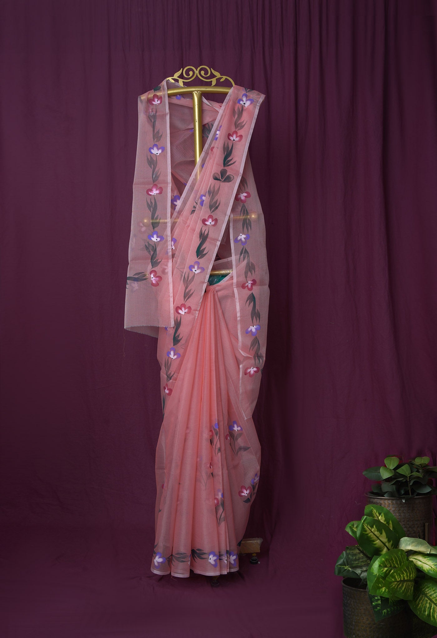 Orange Pure Hand Painted Doria Kota Saree-UNM83055