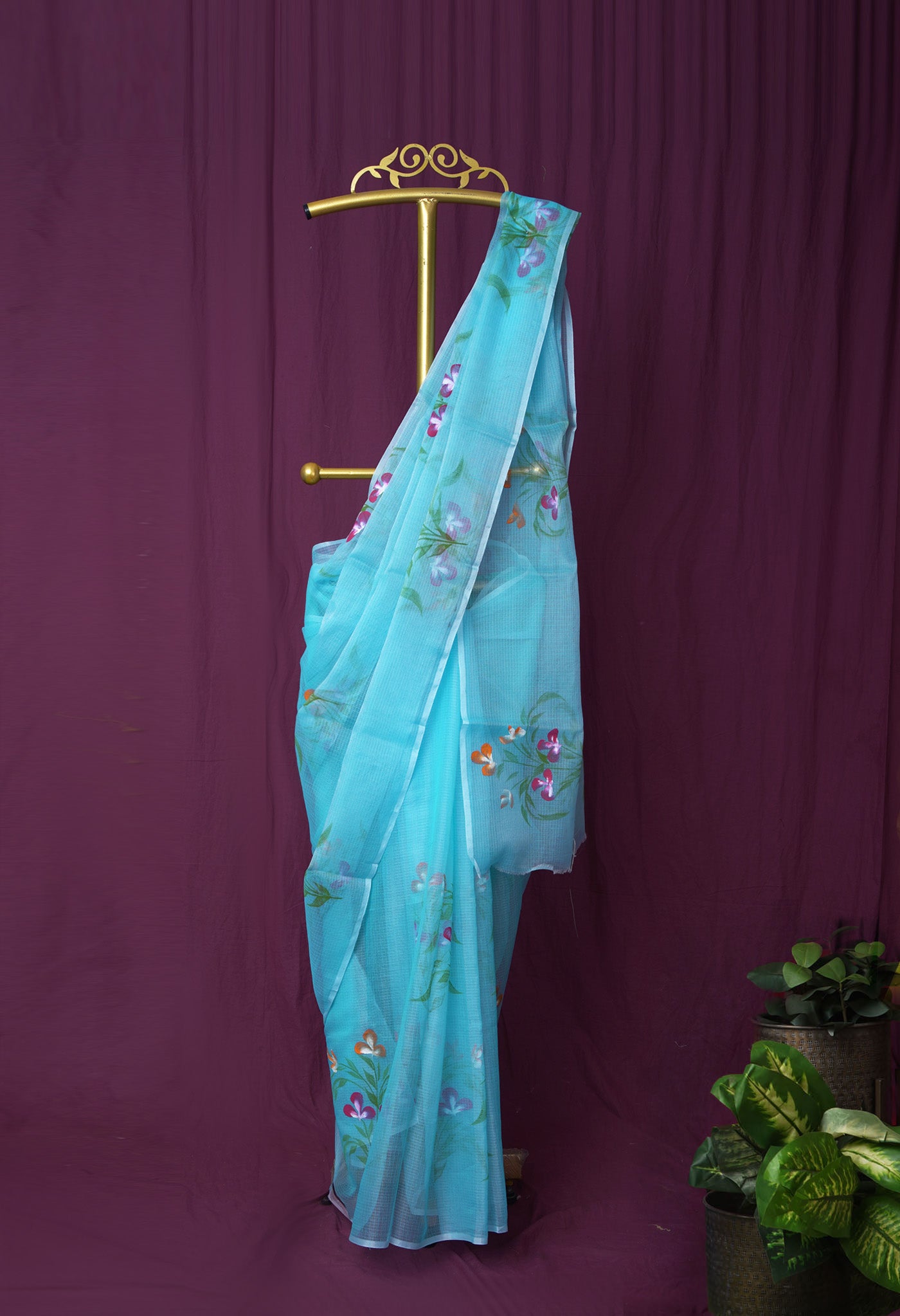 Blue Pure Hand Painted Doria Kota Saree-UNM83057