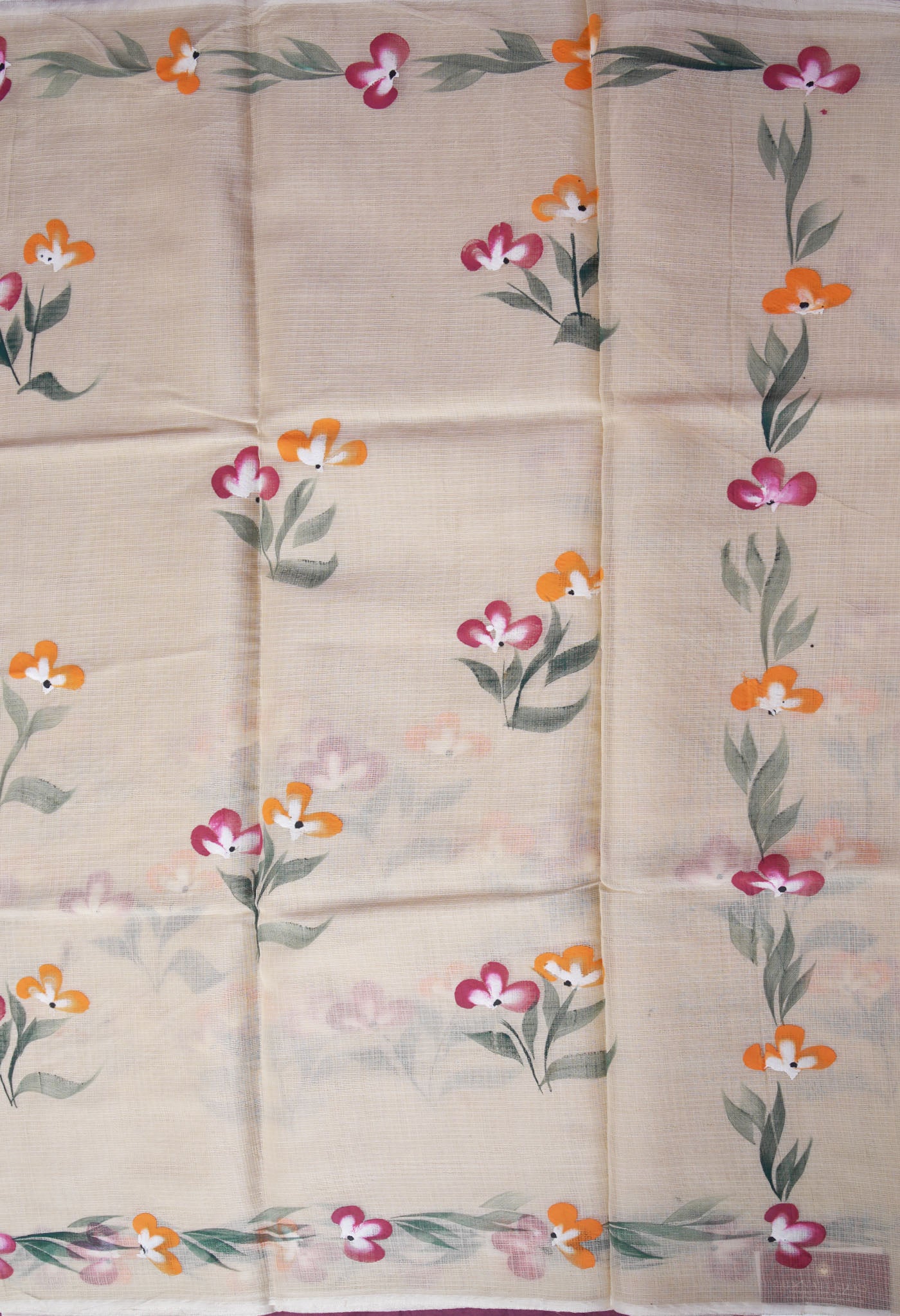 Cream Pure Hand Painted Doria Kota Saree-UNM83060