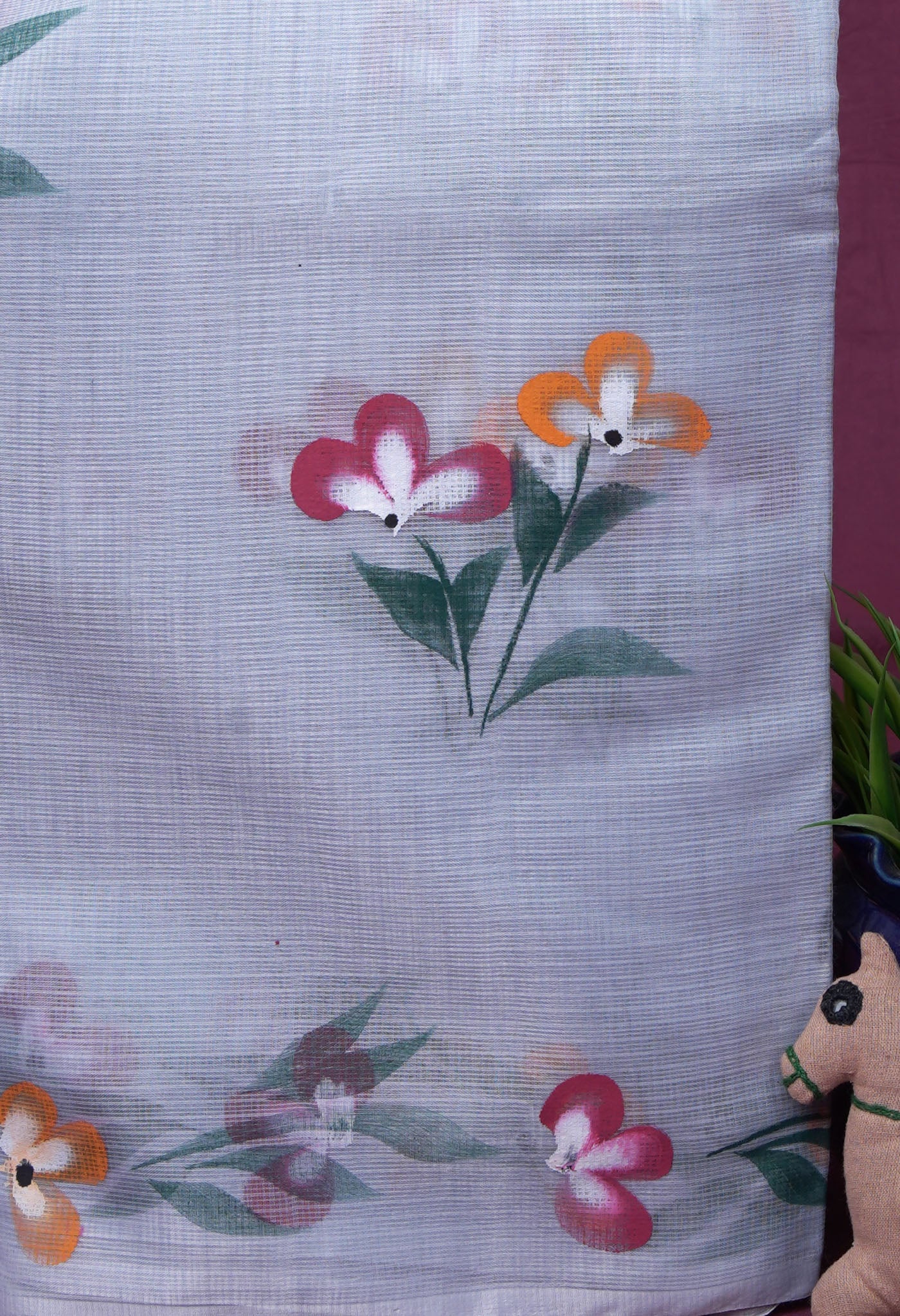 Grey Pure Hand Painted Doria Kota Saree-UNM83062