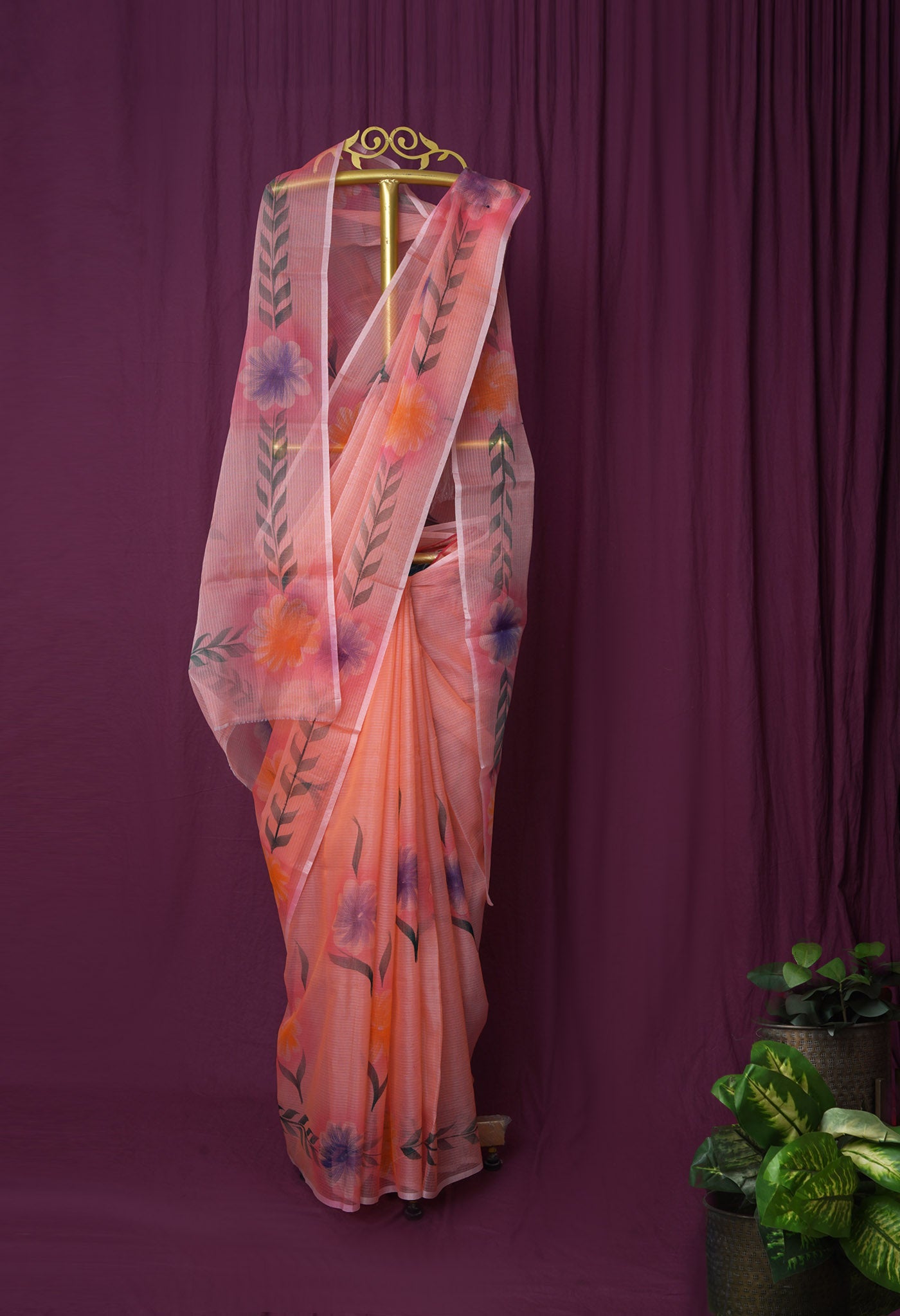 Orange Pure Hand Painted Doria Kota Saree-UNM83064