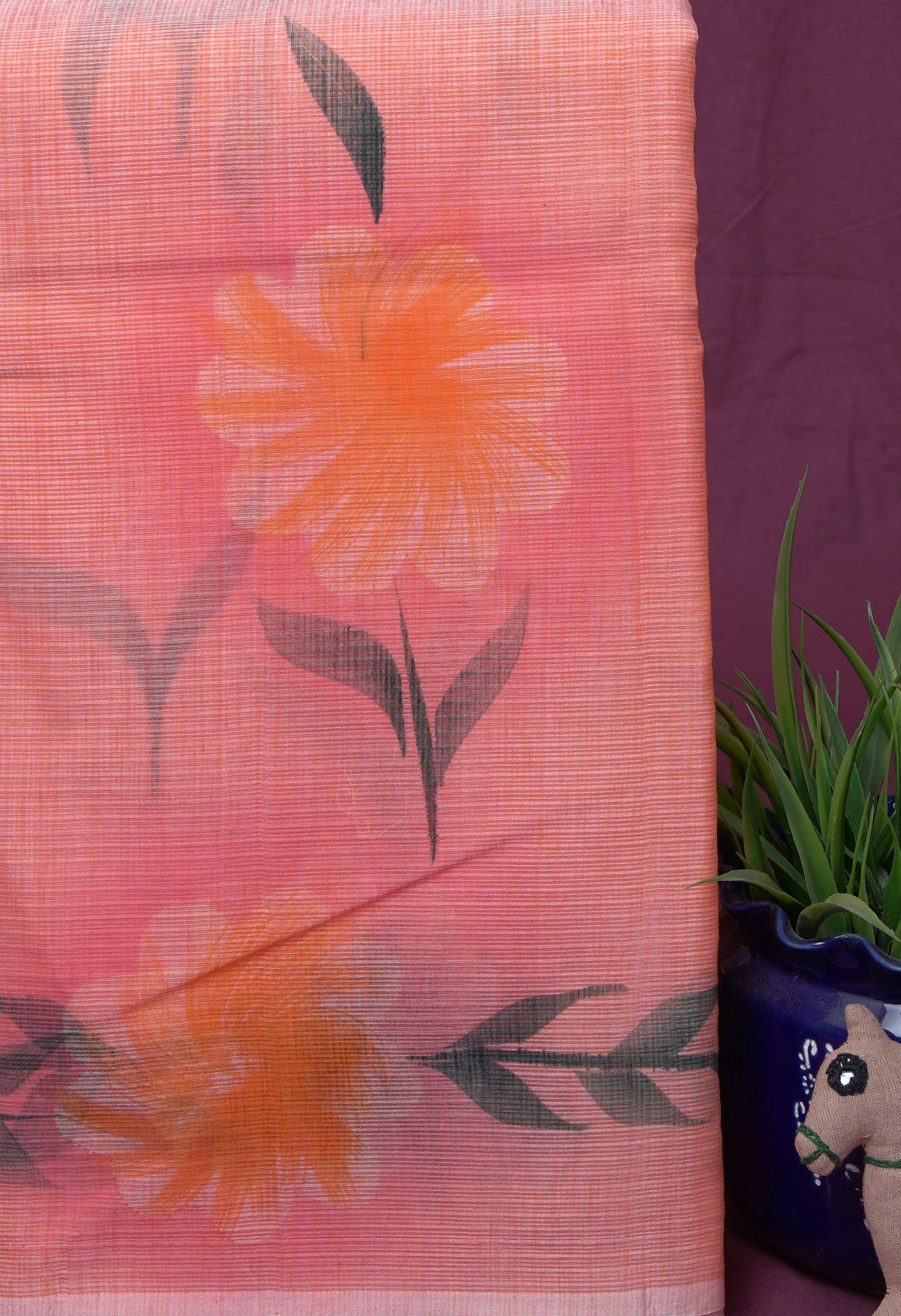 Orange Pure Hand Painted Doria Kota Saree-UNM83064