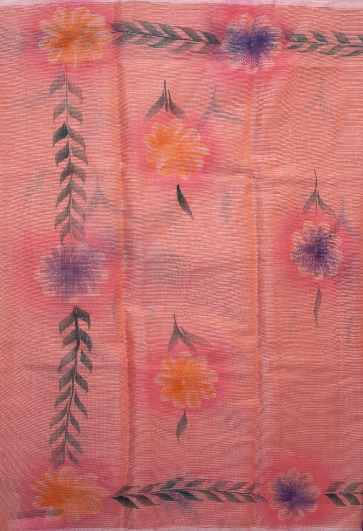 Orange Pure Hand Painted Doria Kota Saree-UNM83064