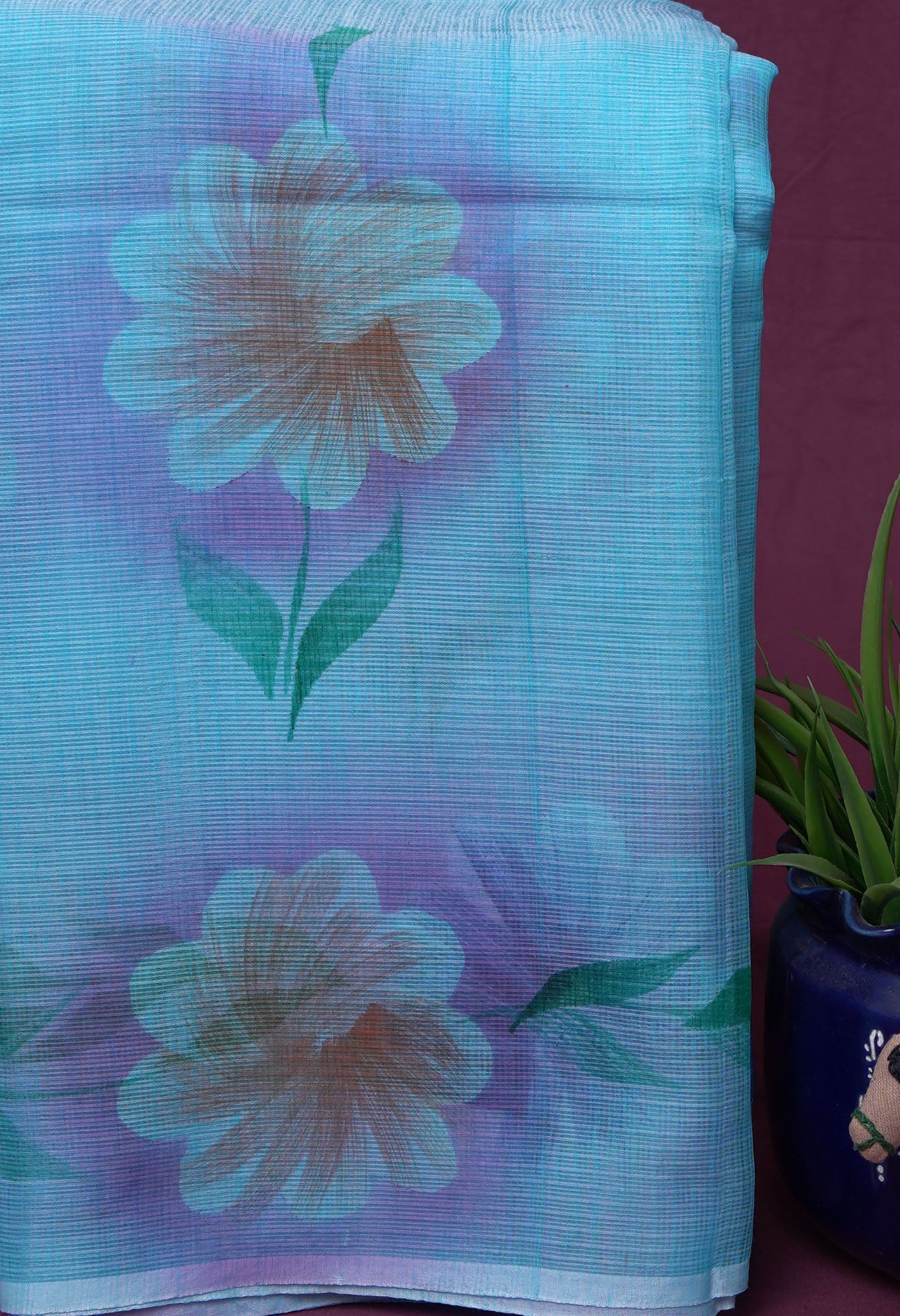 Blue Pure Hand Painted Doria Kota Saree-UNM83066