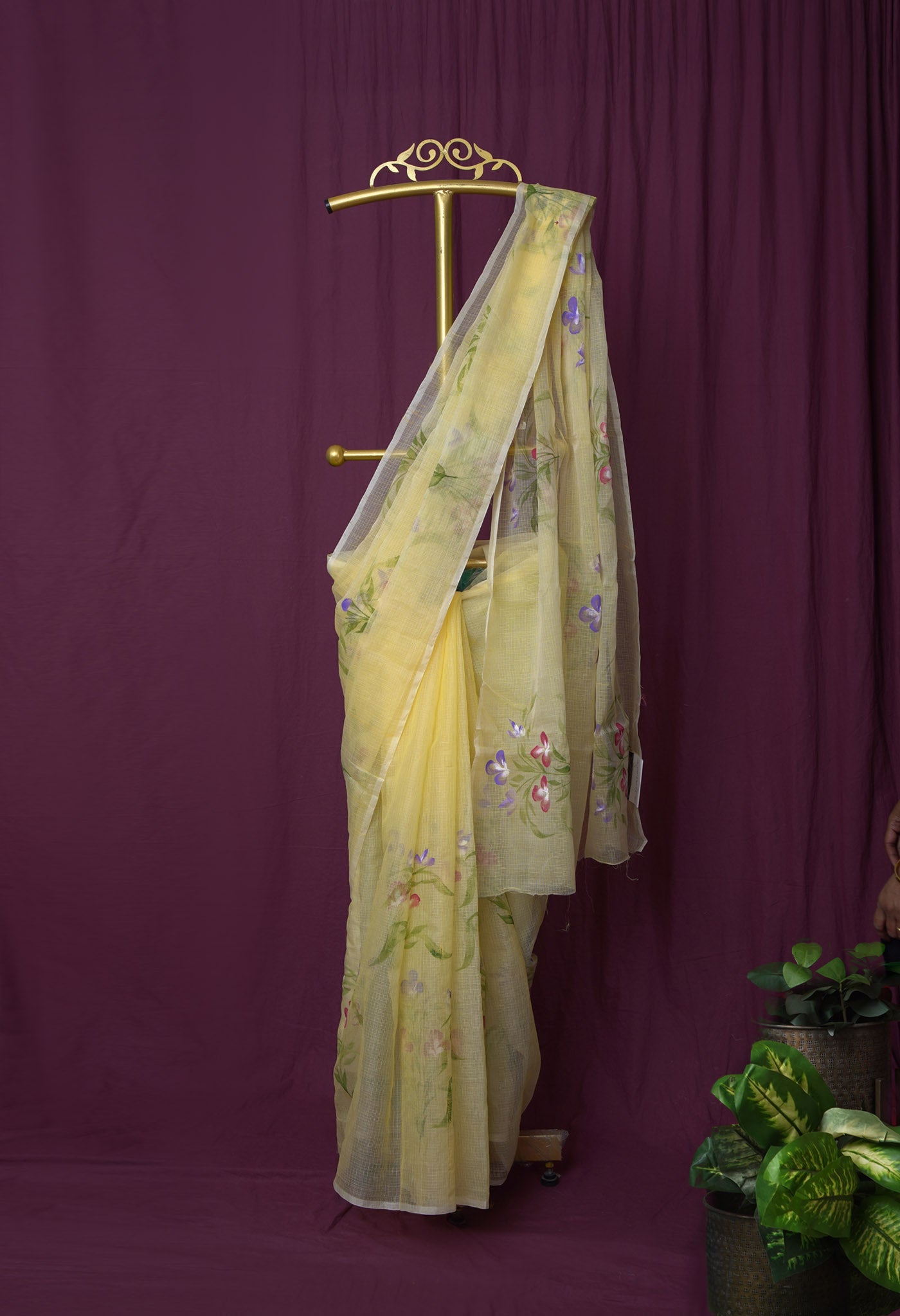 Yellow Pure Hand Painted Doria Kota Saree-UNM83068