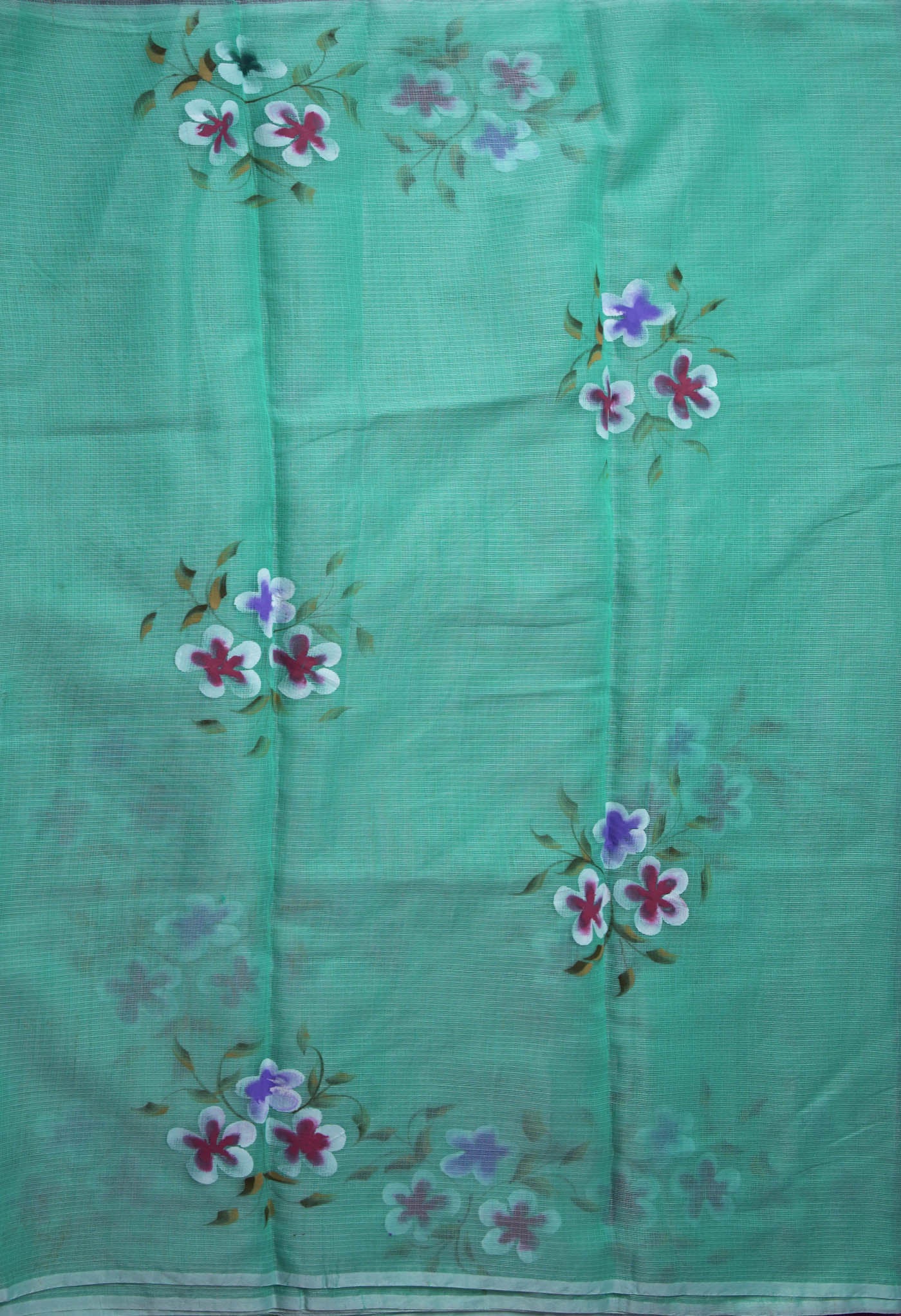 Turquoise Blue Pure Hand Painted Doria Kota Saree-UNM83071