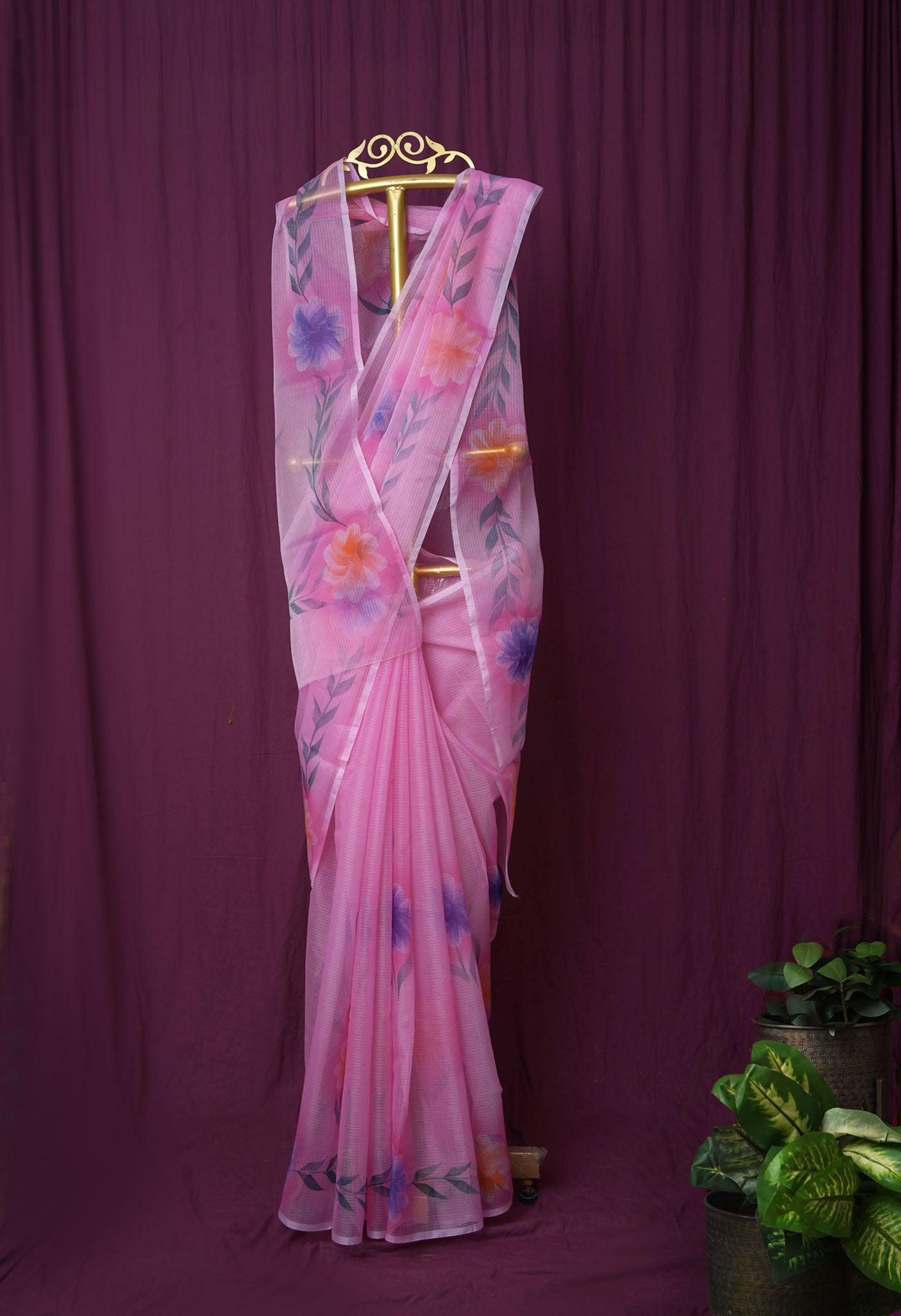Pink Pure Hand Painted Doria Kota Saree-UNM83073