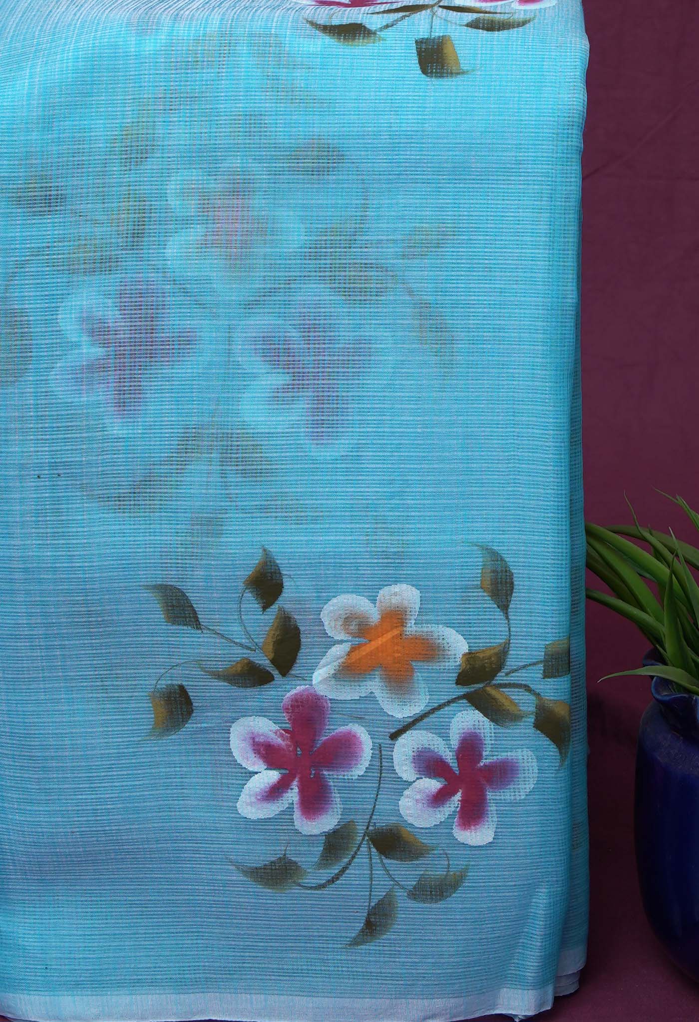 Blue Pure Hand Painted Doria Kota Saree-UNM83074