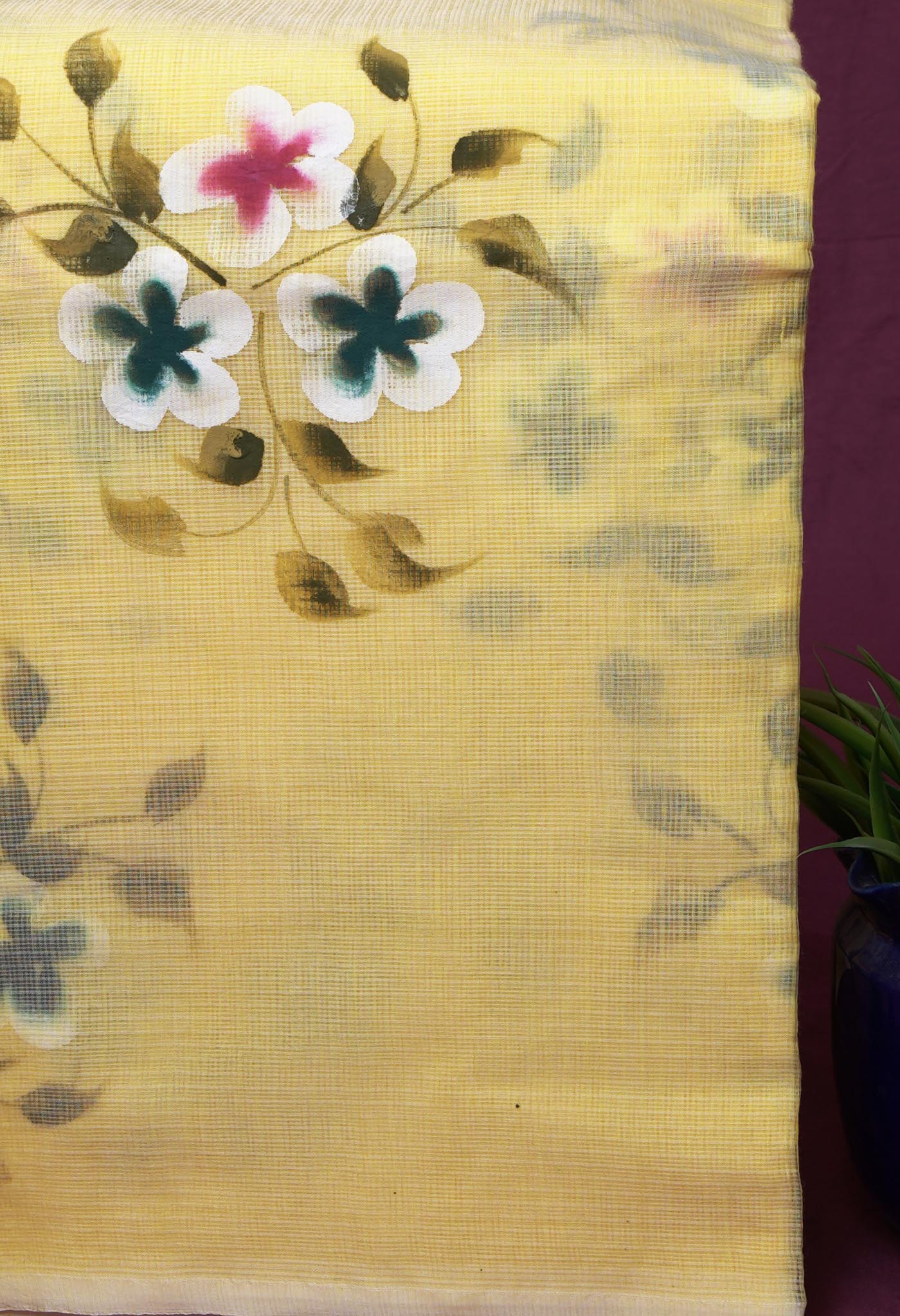 Yellow Pure Hand Painted Doria Kota Saree-UNM83076
