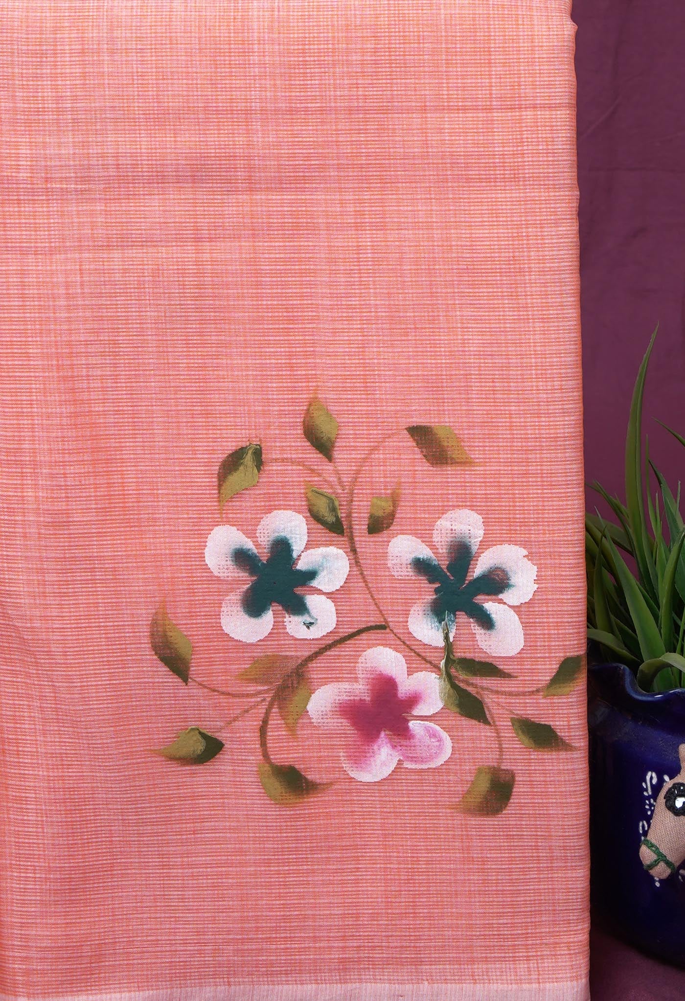 Orange Pure Hand Painted Doria Kota Saree-UNM83077