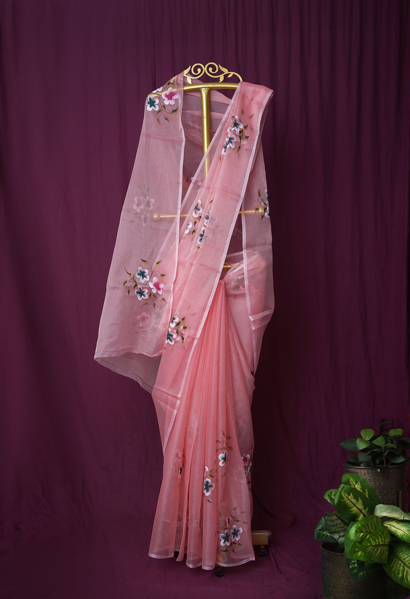 Orange Pure Hand Painted Doria Kota Saree-UNM83080