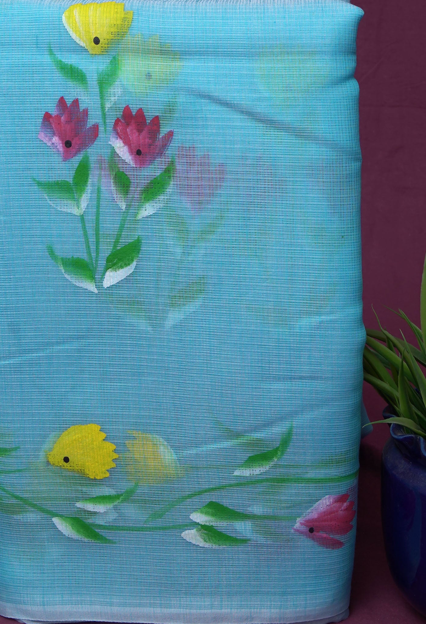 Blue Pure Hand Painted Doria Kota Saree-UNM83081