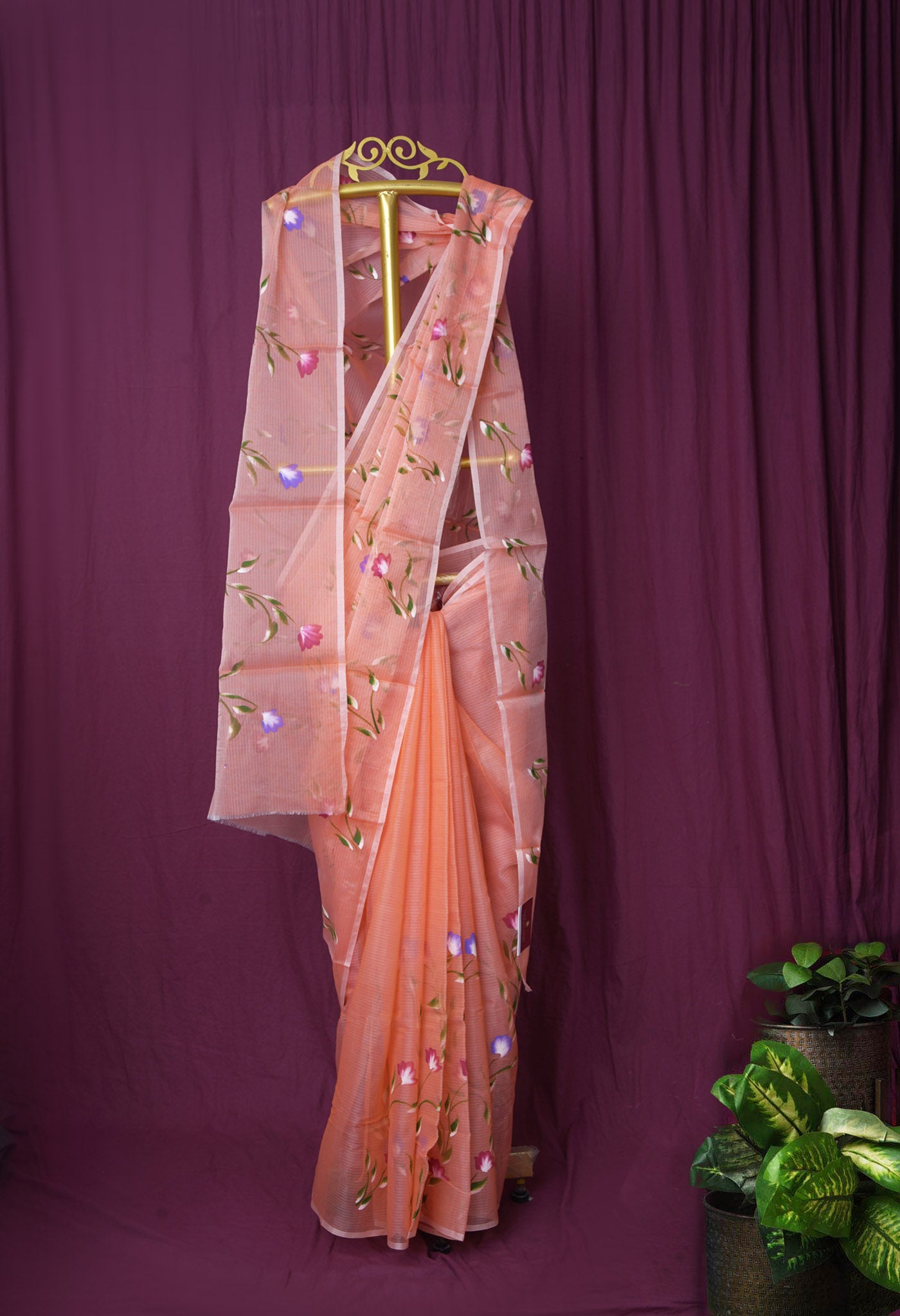 Orange Pure Hand Painted Doria Kota Saree-UNM83084
