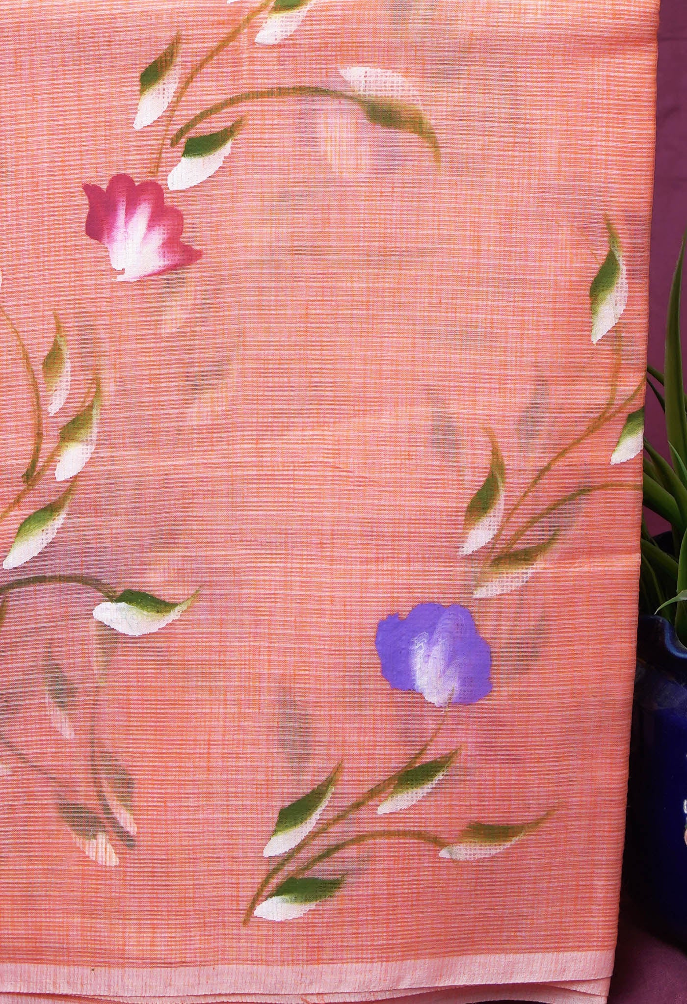 Orange Pure Hand Painted Doria Kota Saree-UNM83084