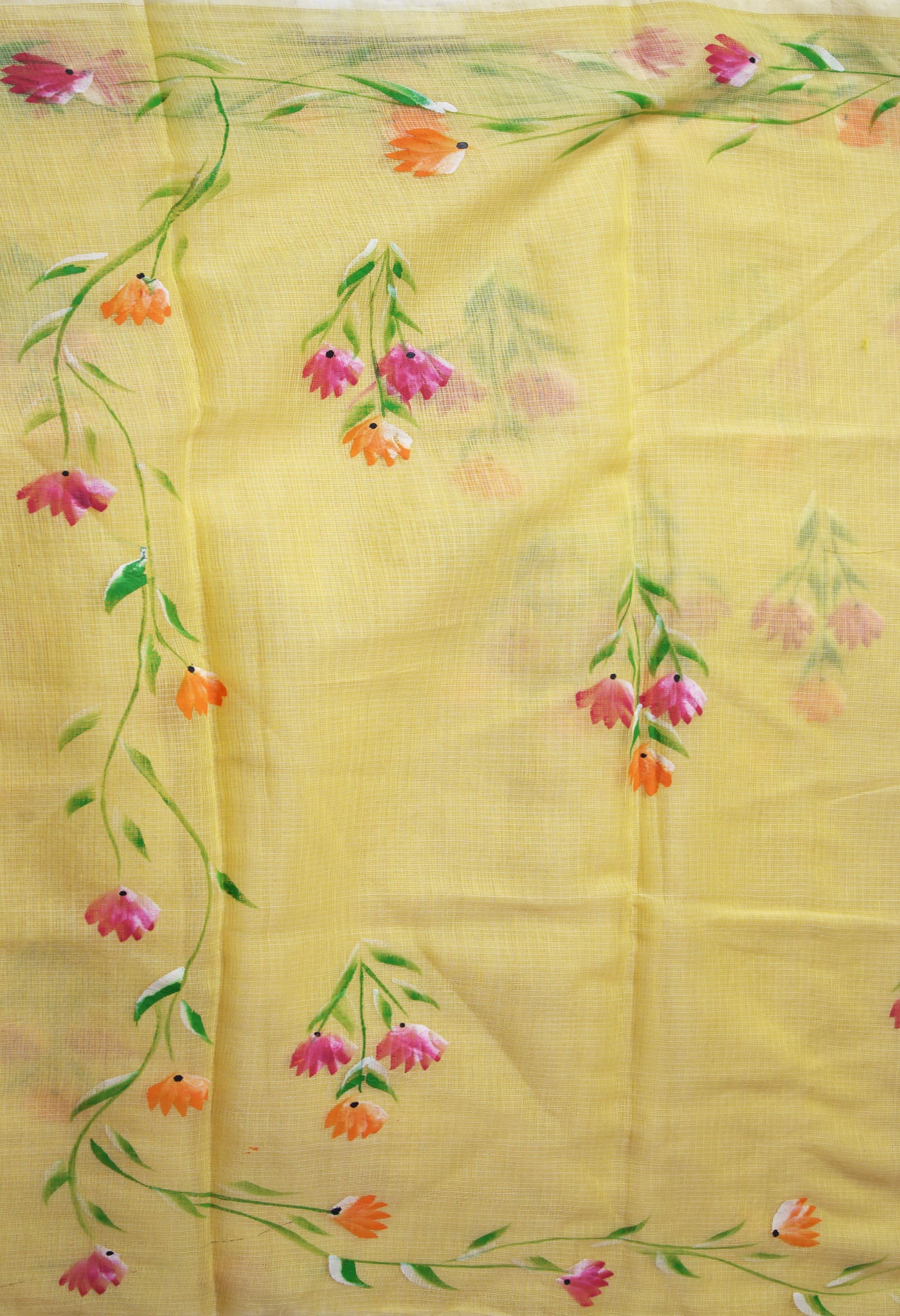 Yellow Pure Hand Painted Doria Kota Saree-UNM83085