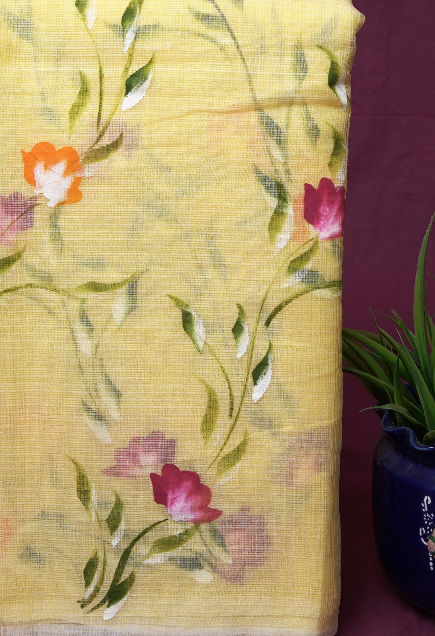 Yellow Pure Hand Painted Doria Kota Saree-UNM83086