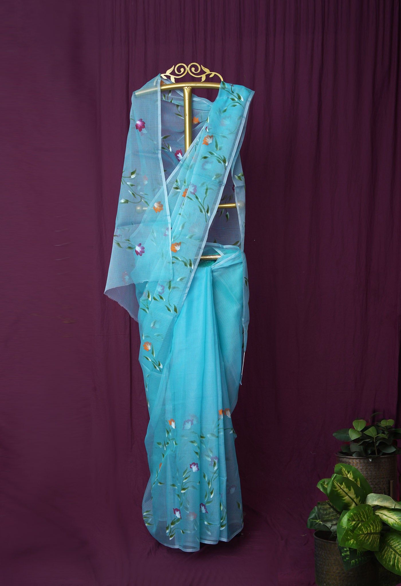 Blue Pure Hand Painted Doria Kota Saree-UNM83087