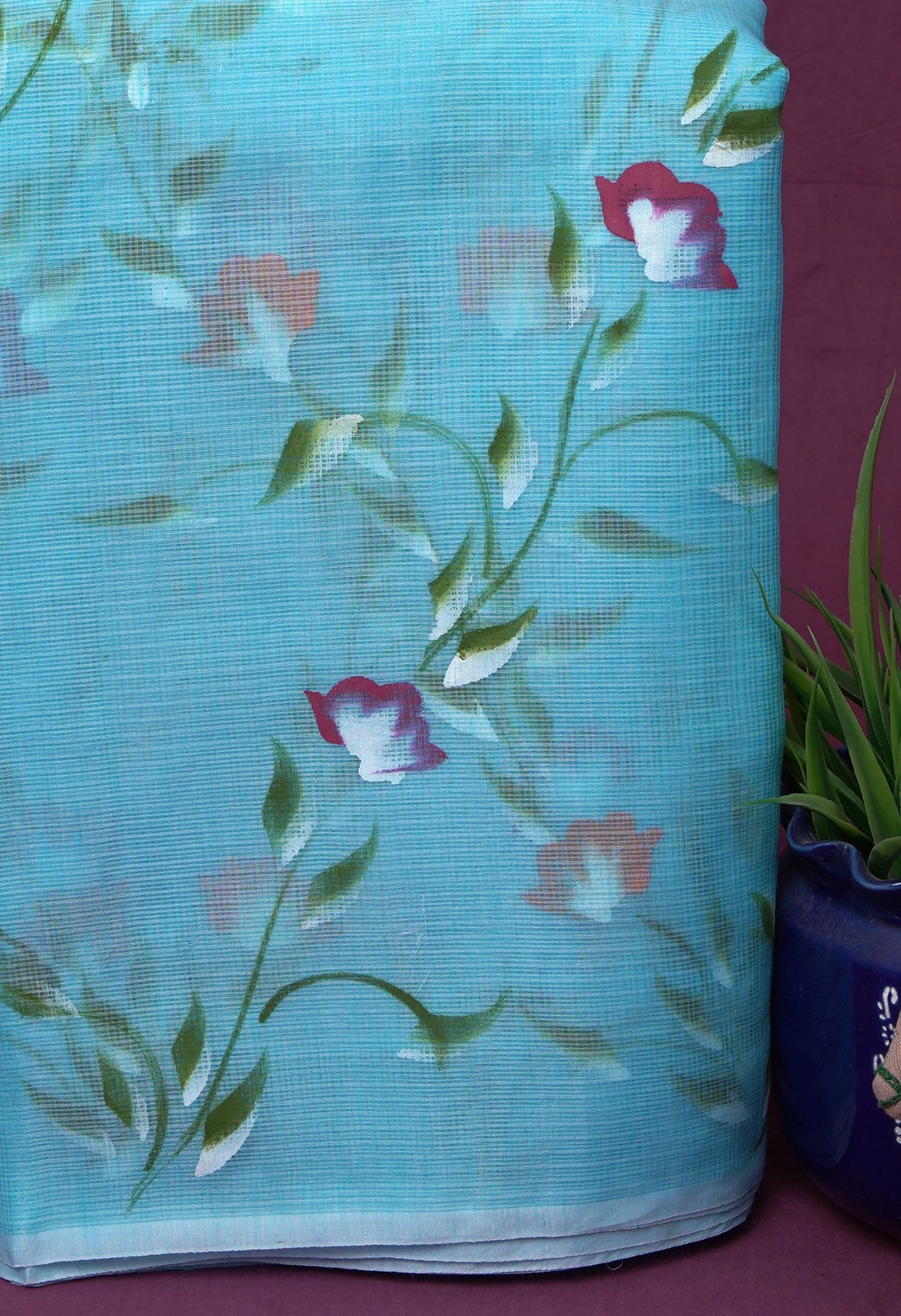 Blue Pure Hand Painted Doria Kota Saree-UNM83087