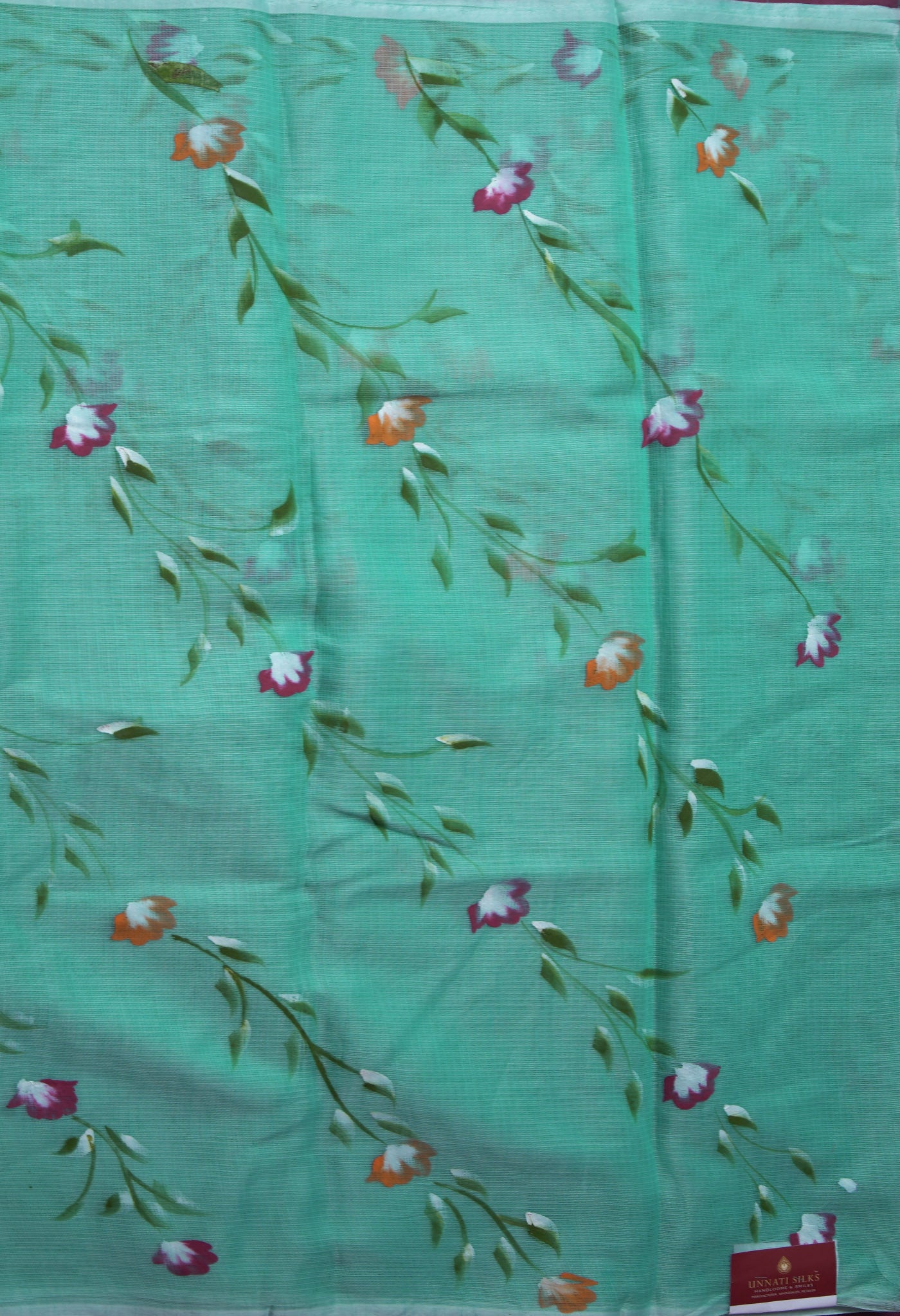 Turquoise Blue Pure Hand Painted Doria Kota Saree-UNM83088