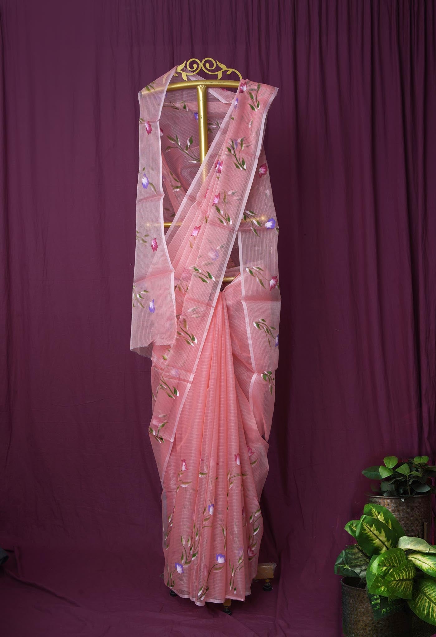 Orange Pure Hand Painted Doria Kota Saree-UNM83092