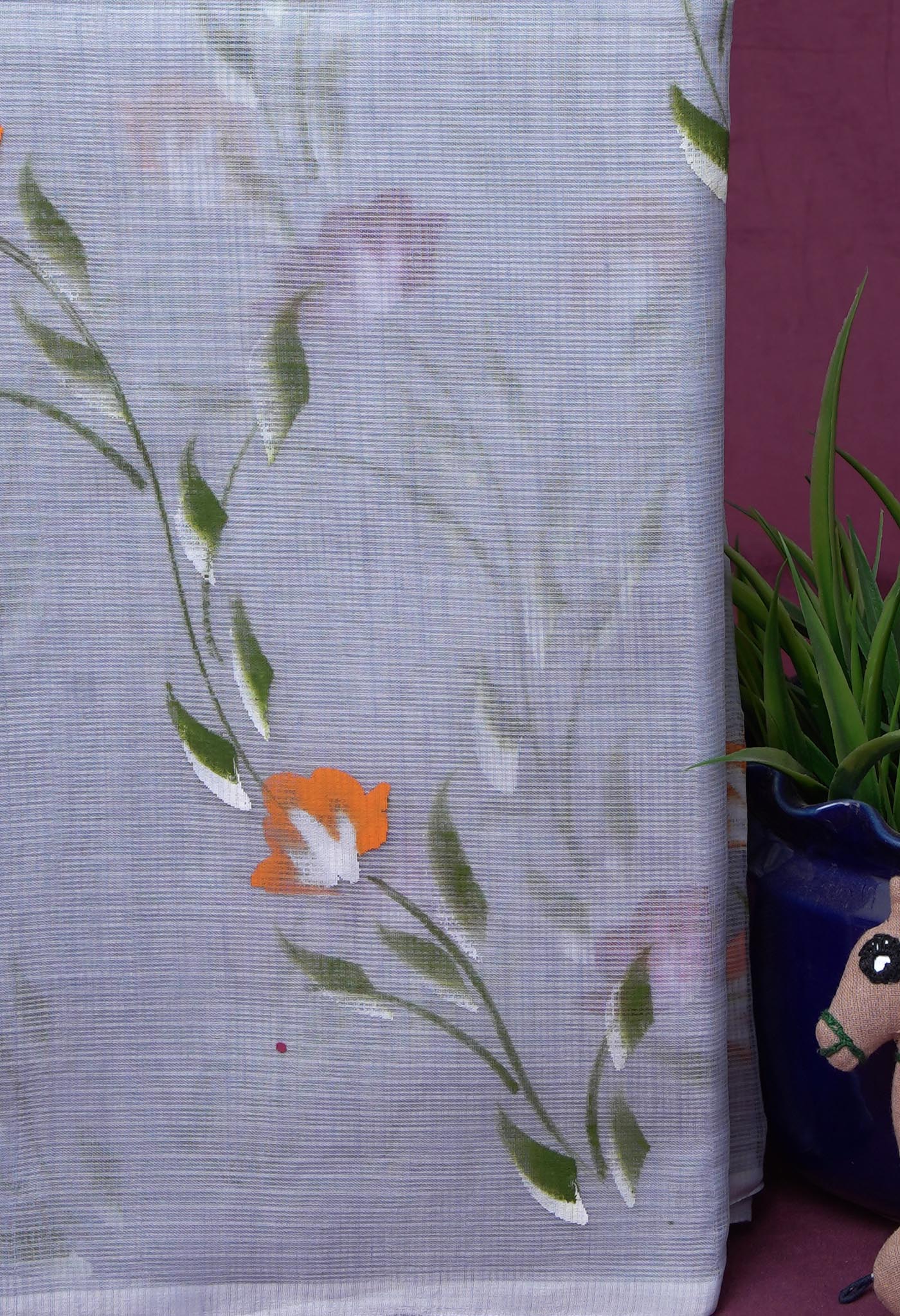 Grey Pure Hand Painted Doria Kota Saree-UNM83094