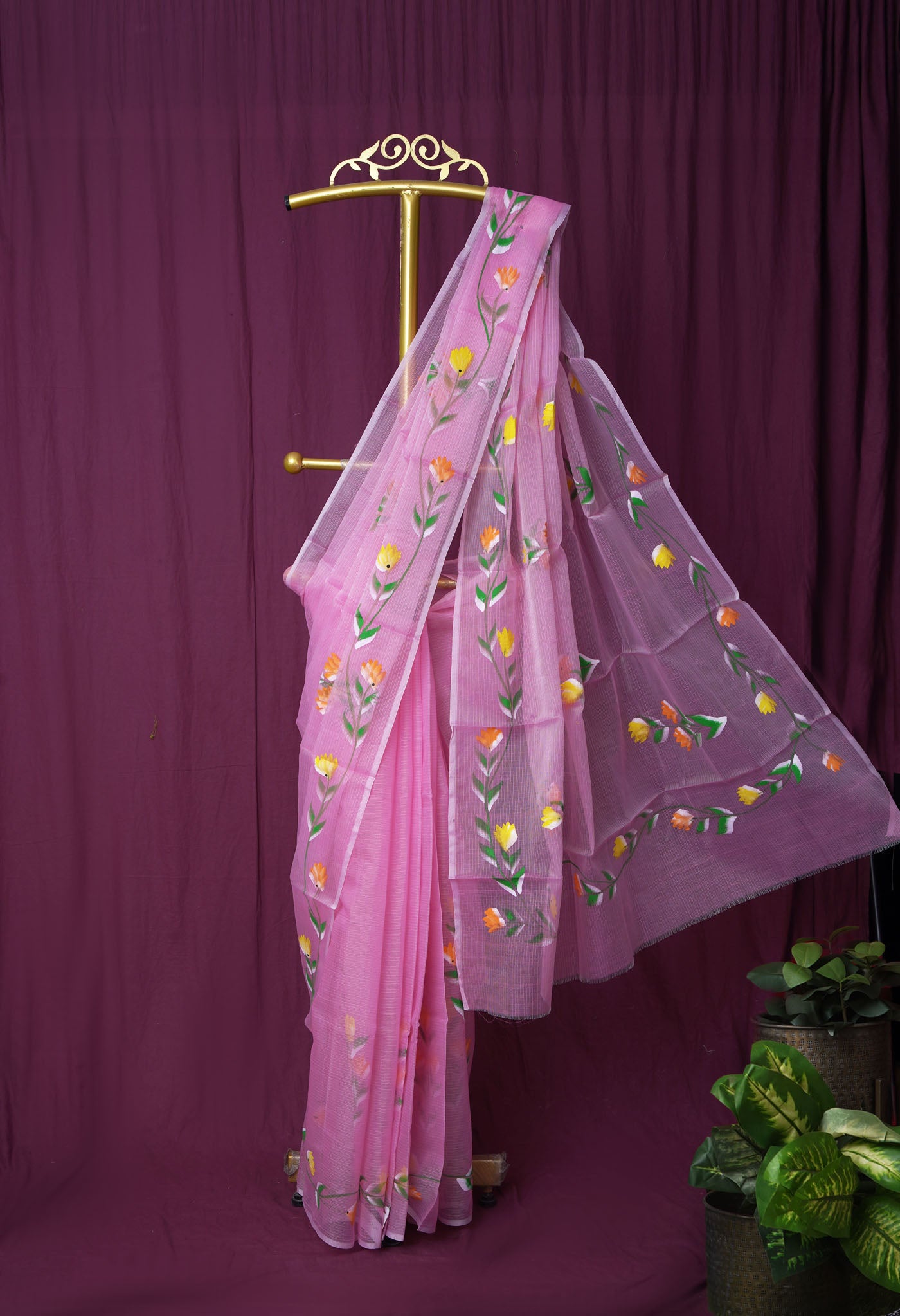 Pink Pure Hand Painted Doria Kota Saree-UNM83095