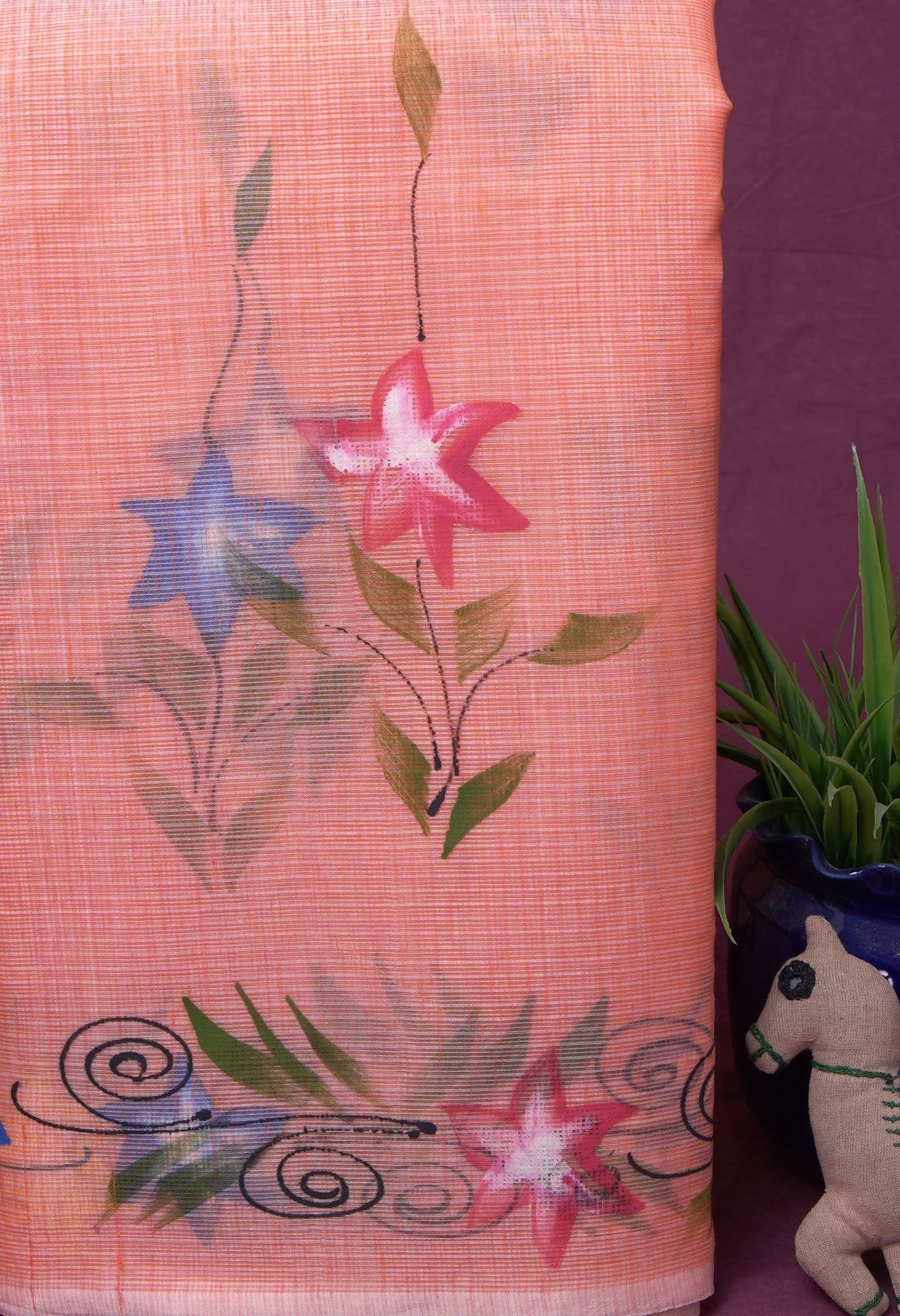 Orange Pure Hand Painted Doria Kota Saree-UNM83096