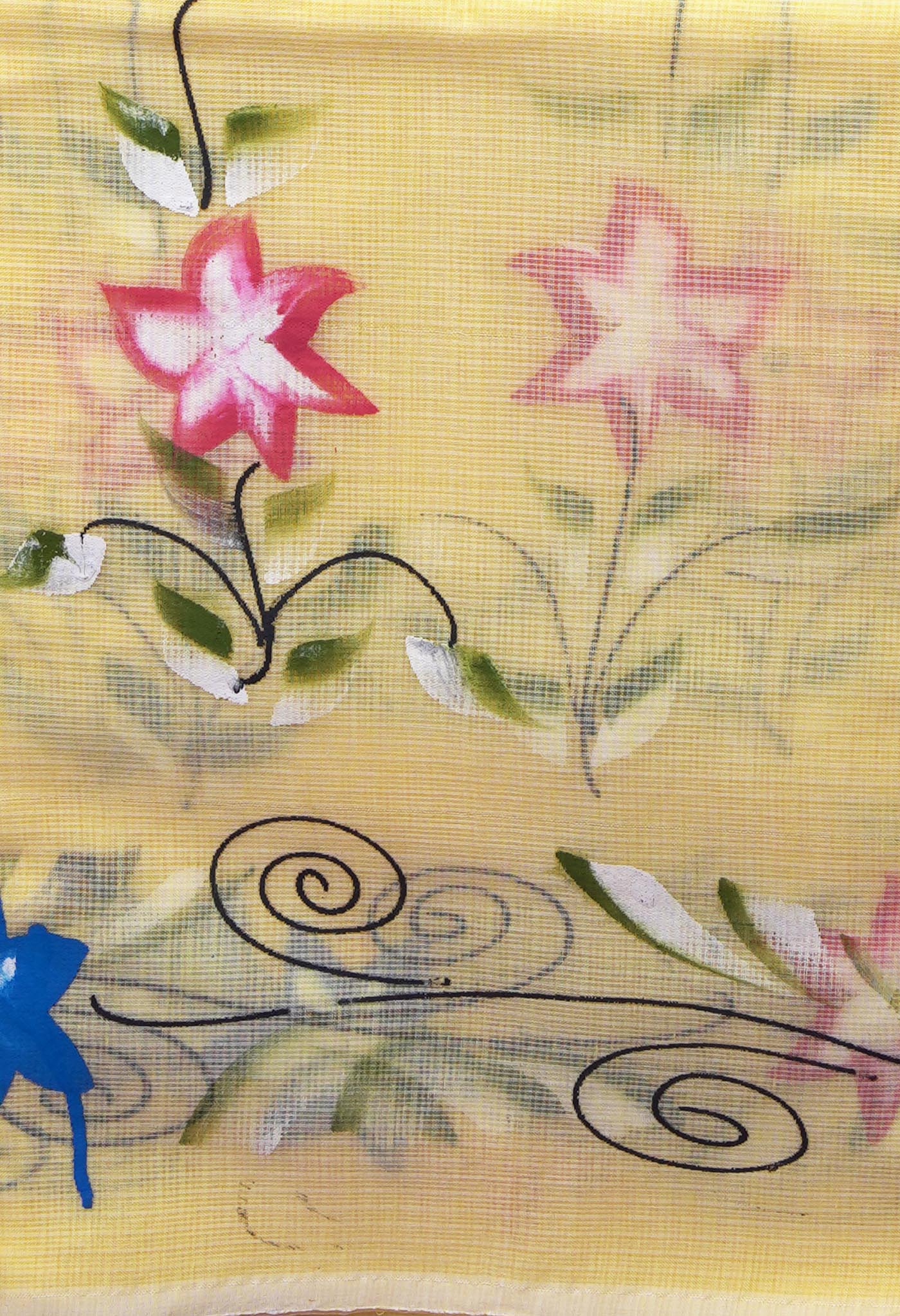 Yellow Pure Hand Painted Doria Kota Saree-UNM83097