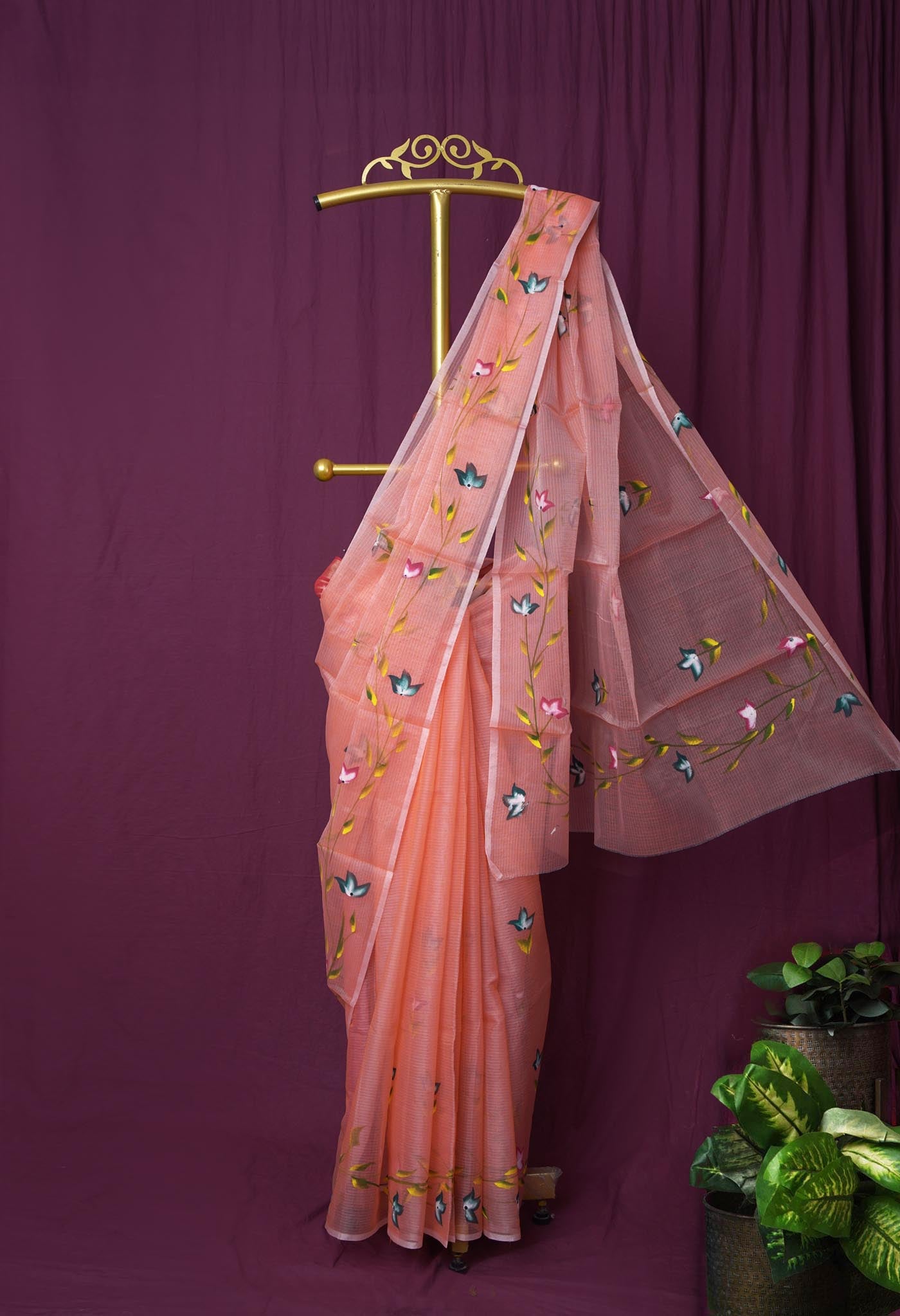 Orange Pure Hand Painted Doria Kota Saree-UNM83098