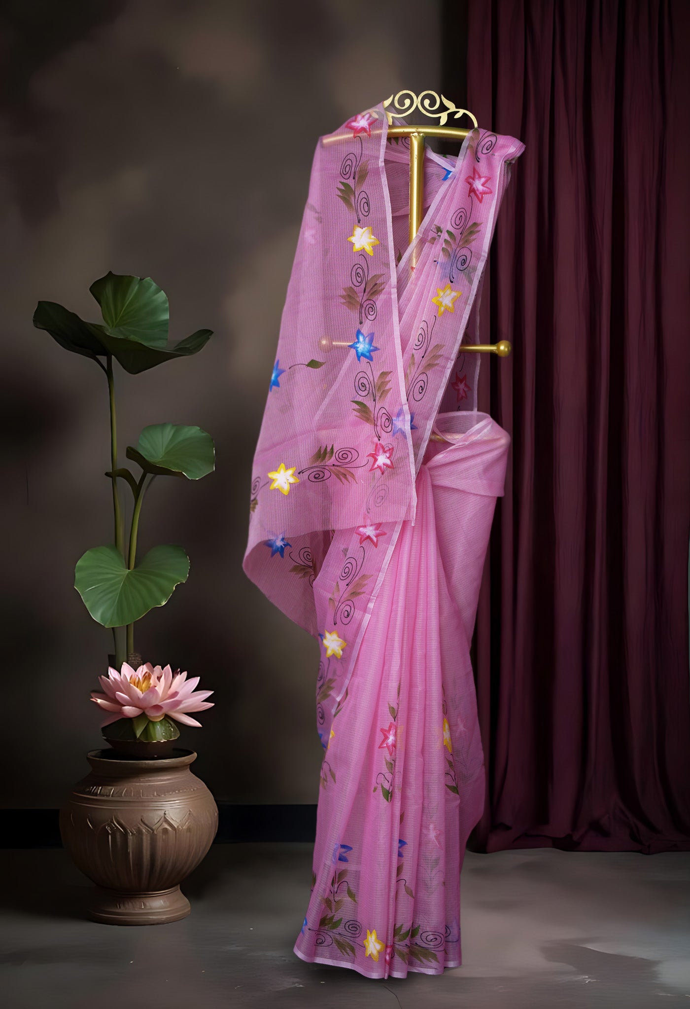 Pink Pure Hand Painted Doria Kota Saree-UNM83099