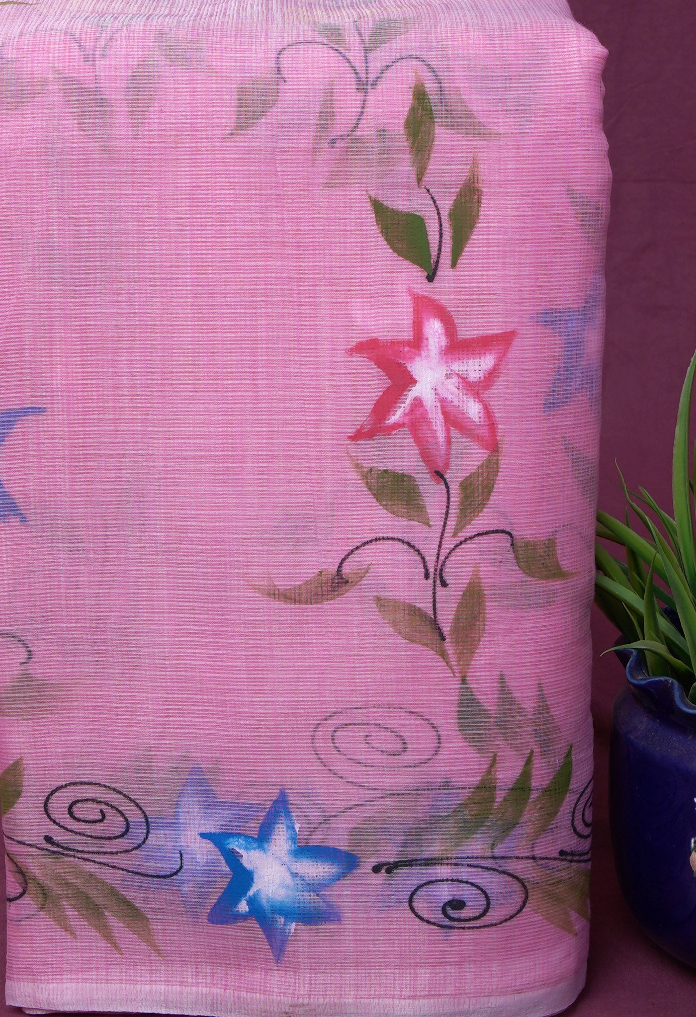 Pink Pure Hand Painted Doria Kota Saree-UNM83099
