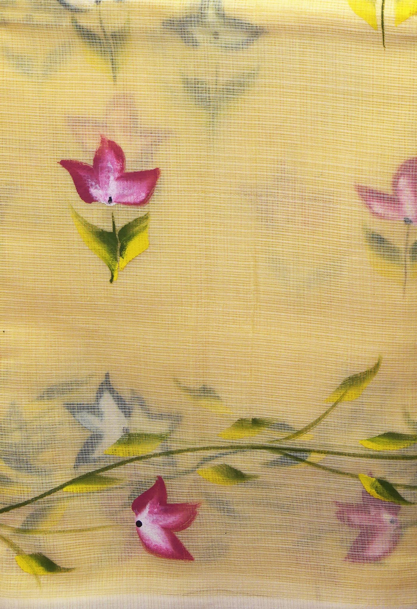 Yellow Pure Hand Painted Doria Kota Saree-UNM83100