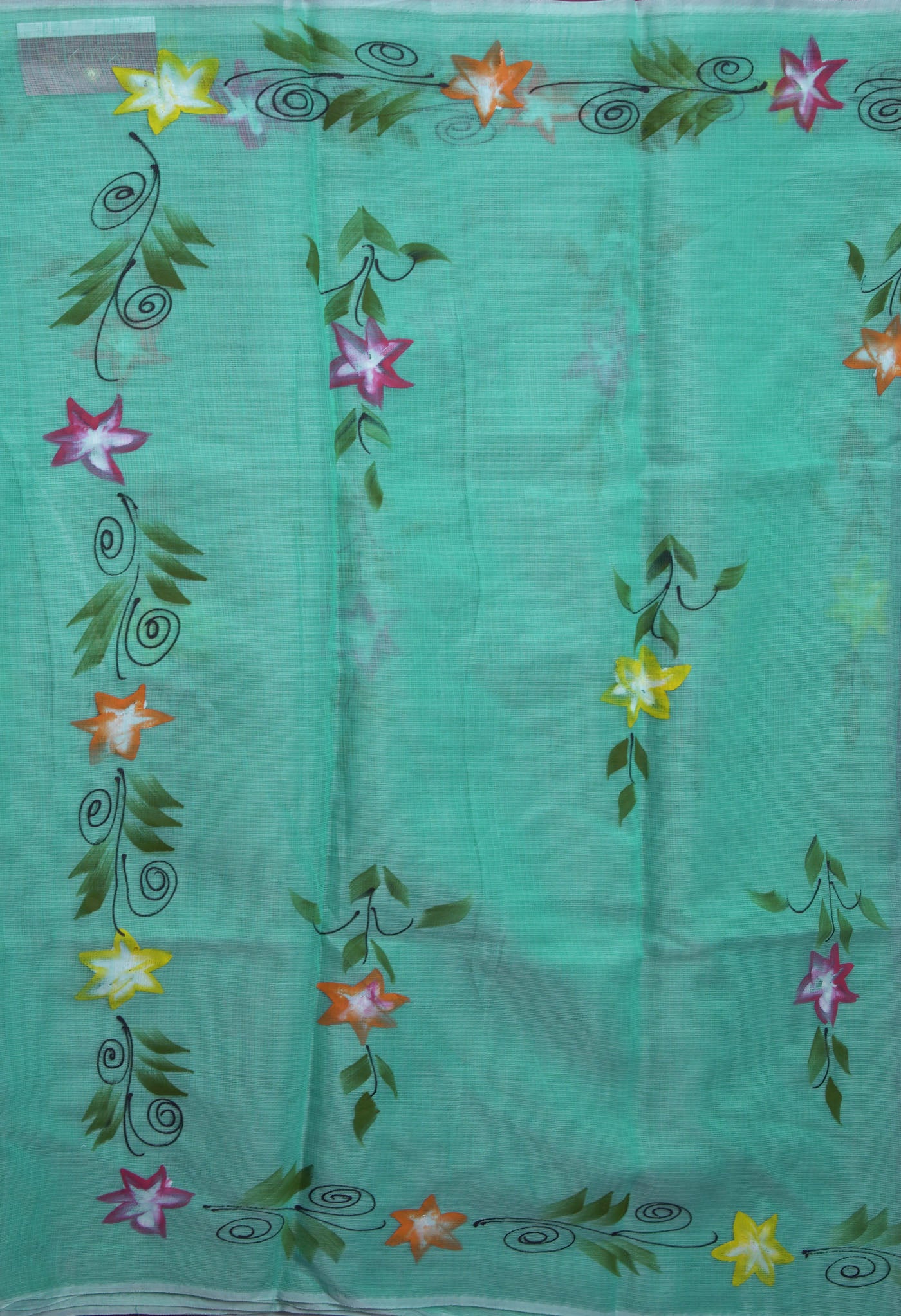 Turquoise Blue Pure Hand Painted Doria Kota Saree-UNM83101