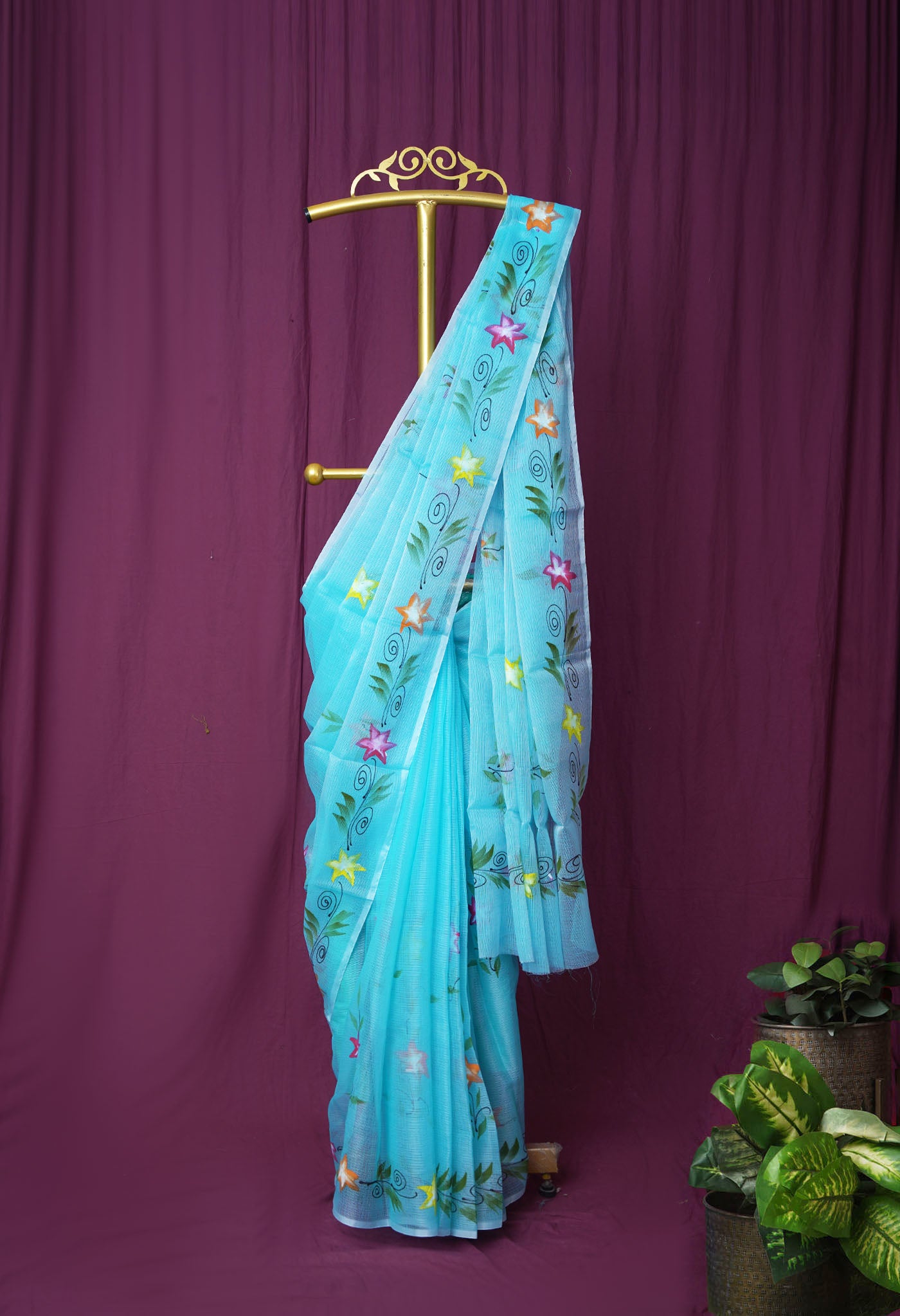 Blue Pure Hand Painted Doria Kota Saree-UNM83103