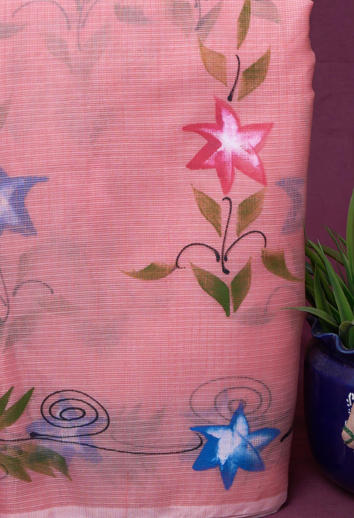 Orange Pure Hand Painted Doria Kota Saree-UNM83105