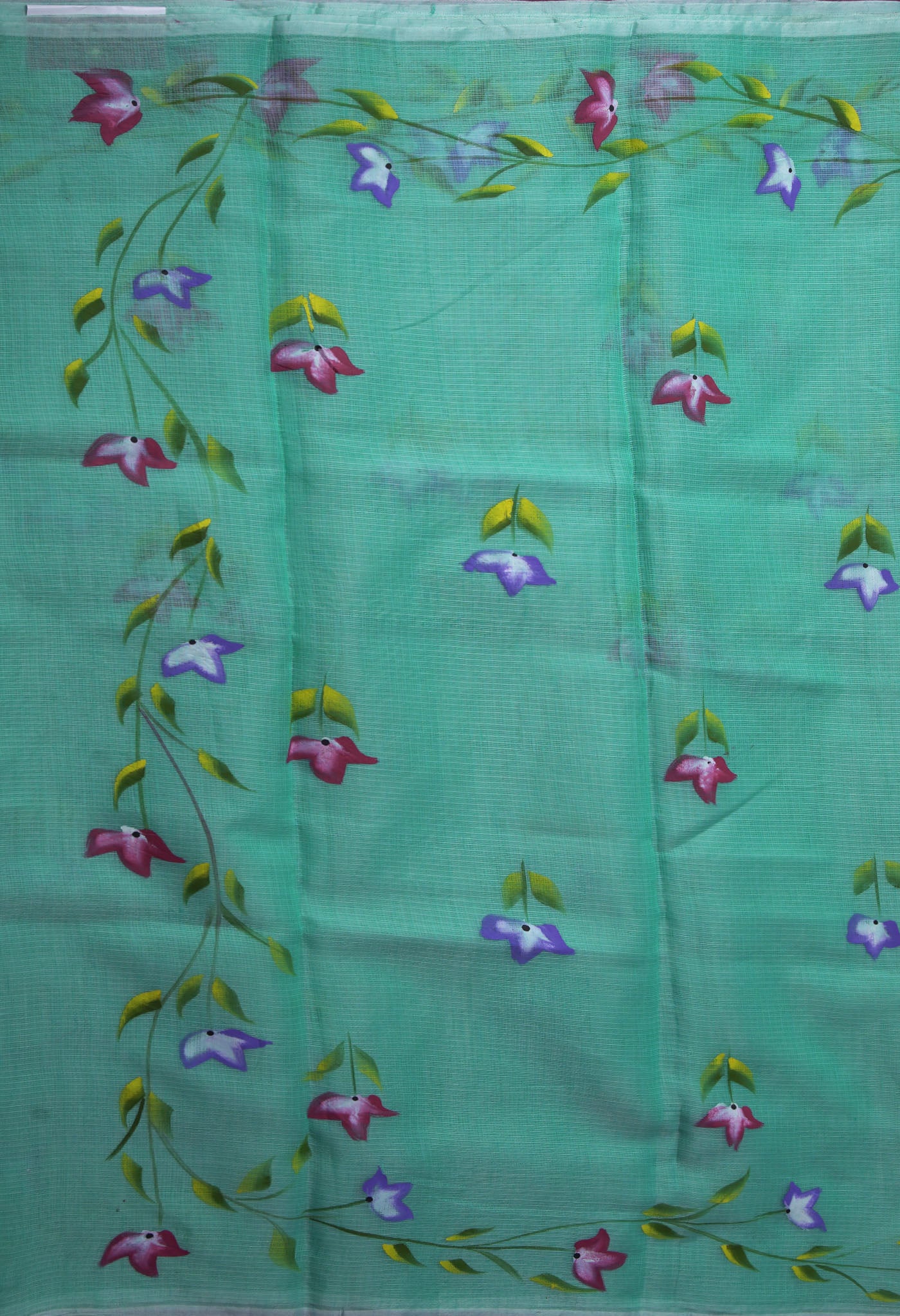 Turquoise Blue Pure Hand Painted Doria Kota Saree-UNM83106