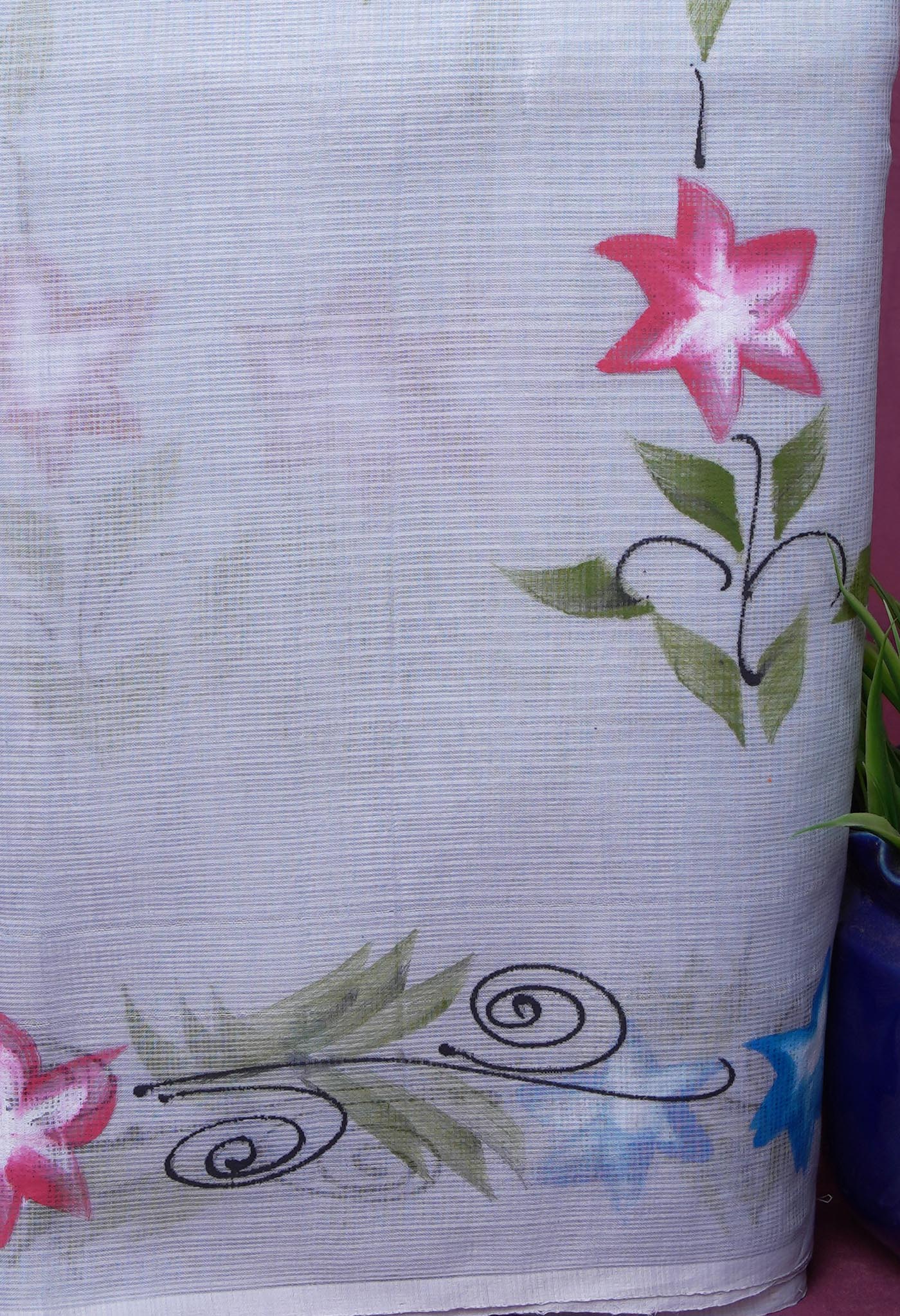 Grey Pure Hand Painted Doria Kota Saree-UNM83107