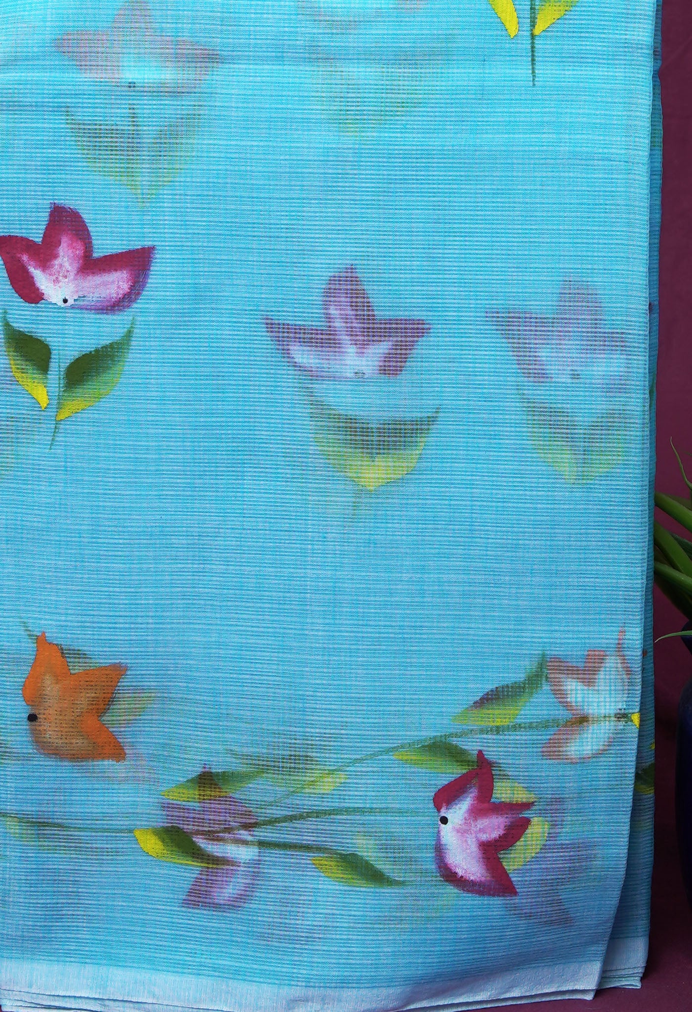 Blue Pure Hand Painted Doria Kota Saree-UNM83108