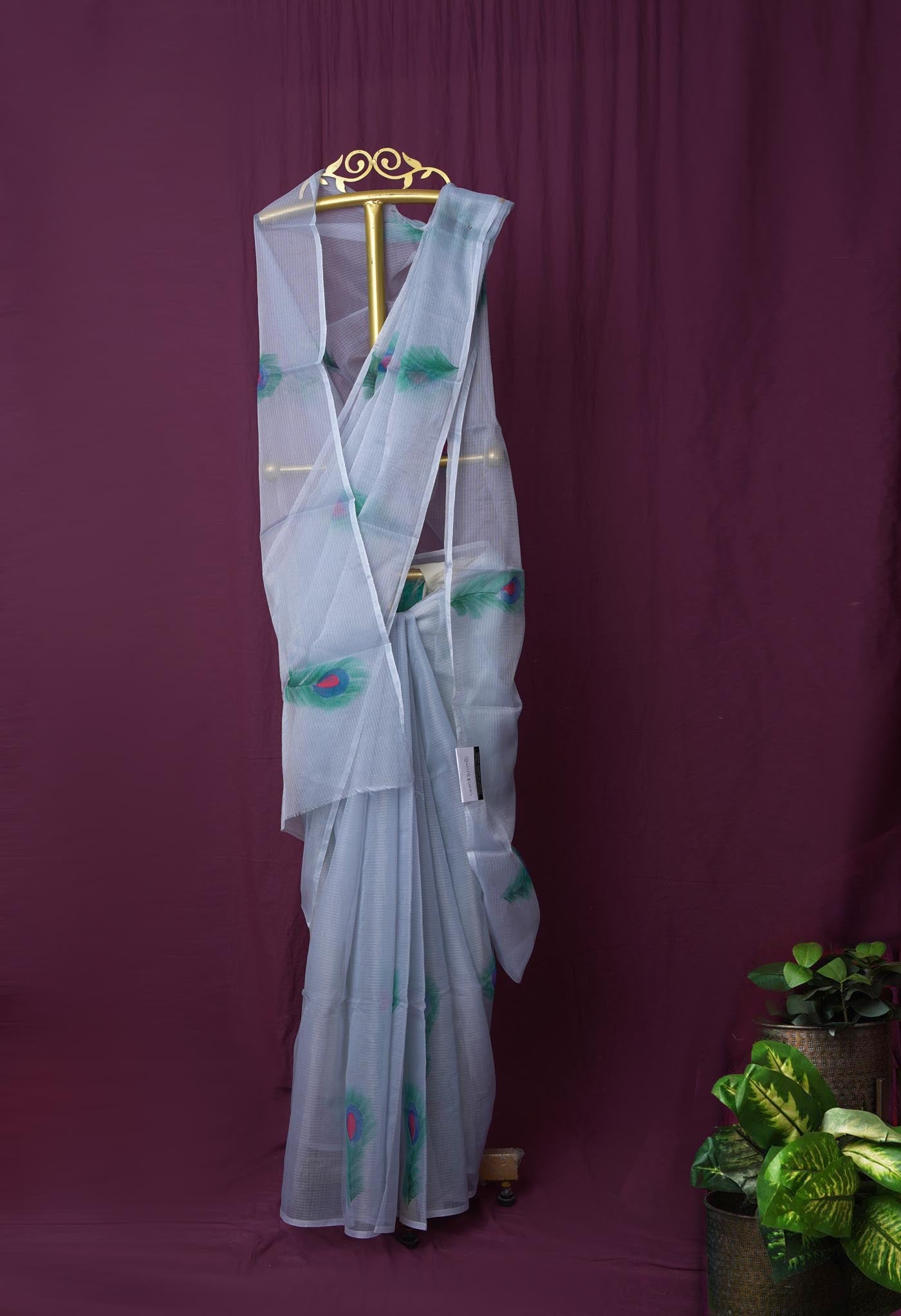 Grey Pure Hand Painted Doria Kota Saree-UNM83111