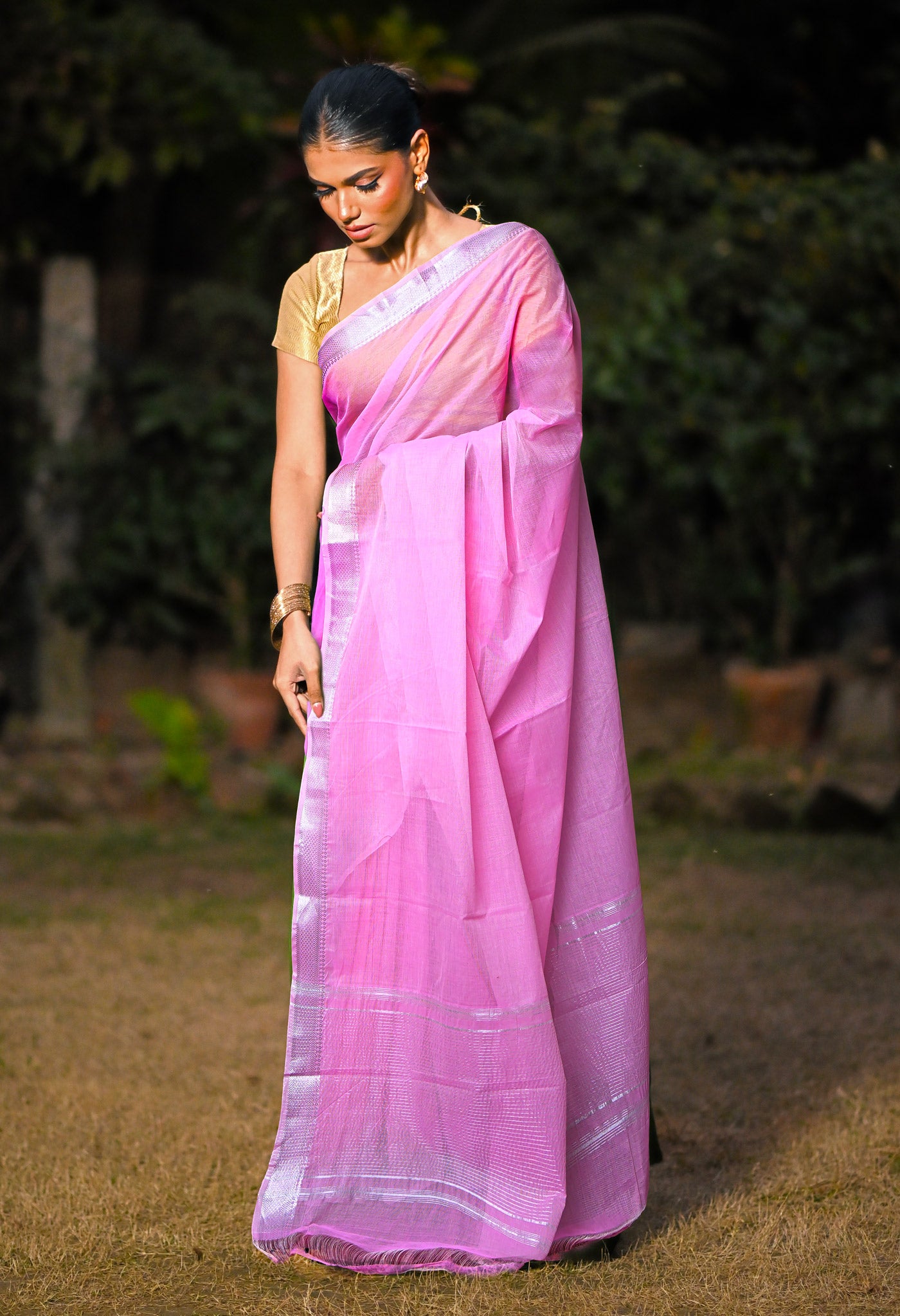 Baby Pink Pure Plain Pavani Mangalgiri Cotton Saree-UNM83157