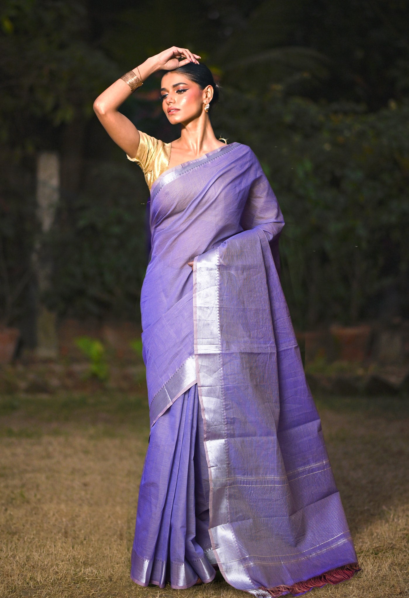 Lavender Pure Plain Pavani Mangalgiri Cotton Saree-UNM83160